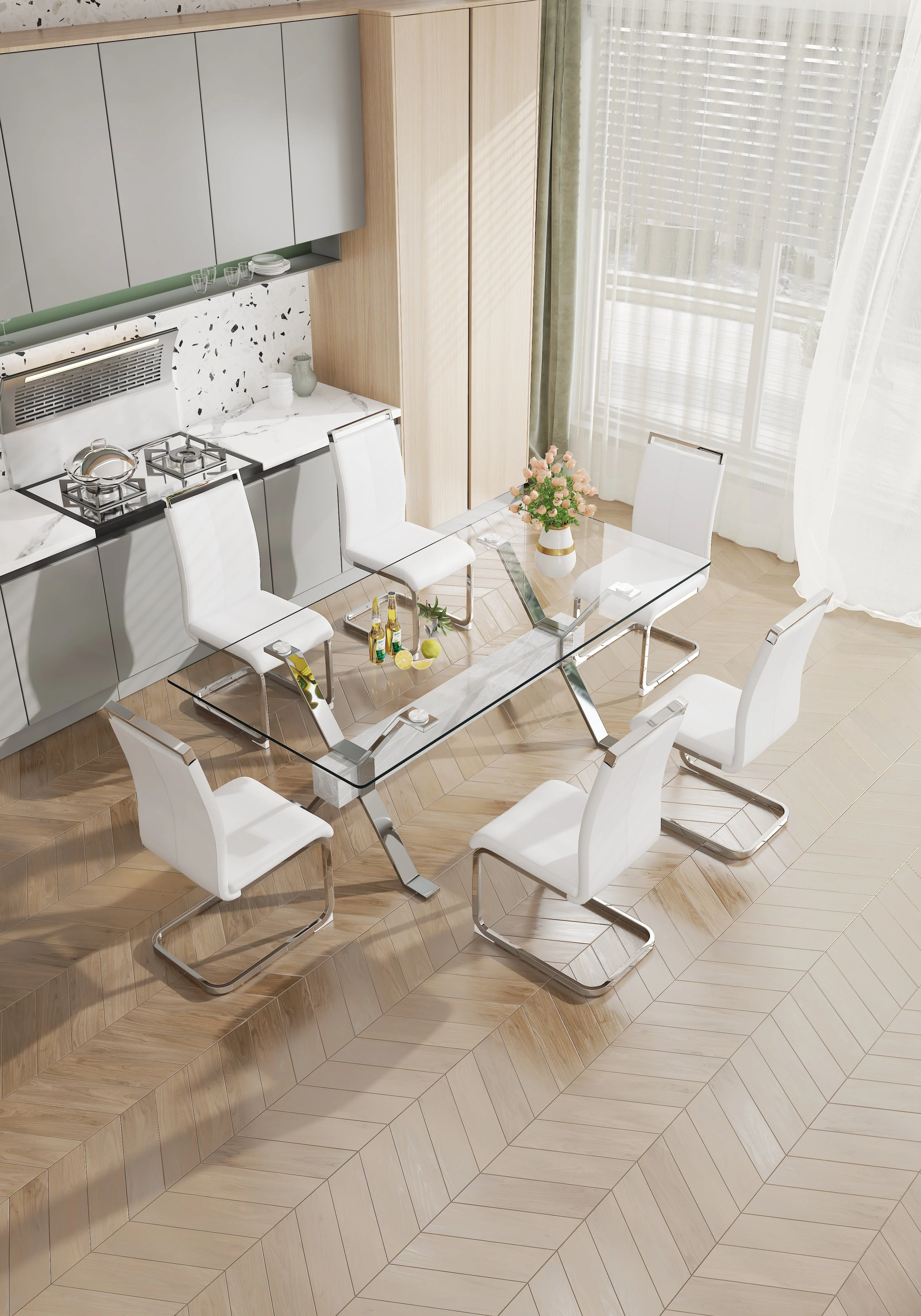 Modern Tempered Glass Dining Table 79 ''x39'' x 30 '' 1105 - Image 6
