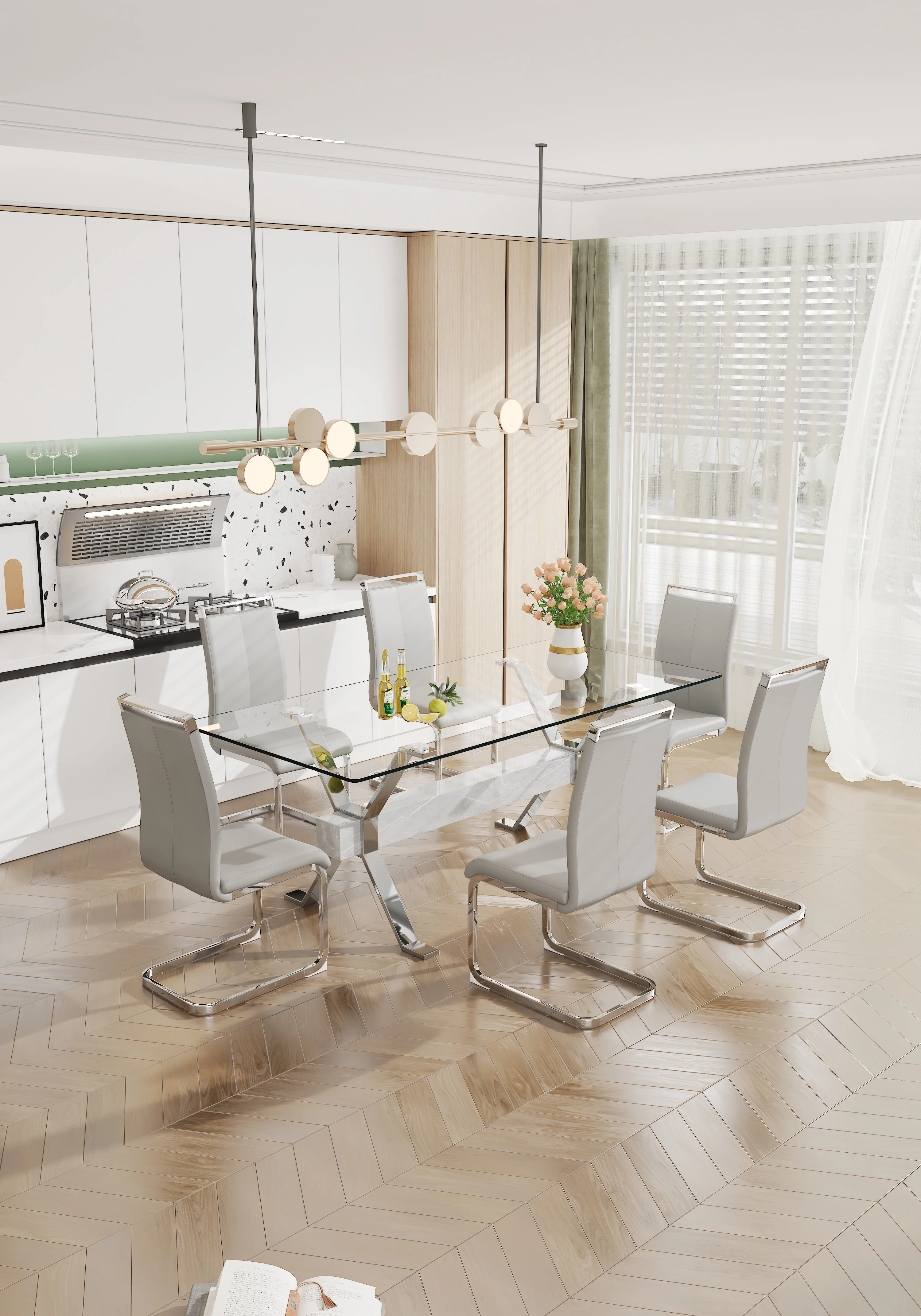 Modern Tempered Glass Dining Table 79 ''x39'' x 30 '' 1105 - Image 7