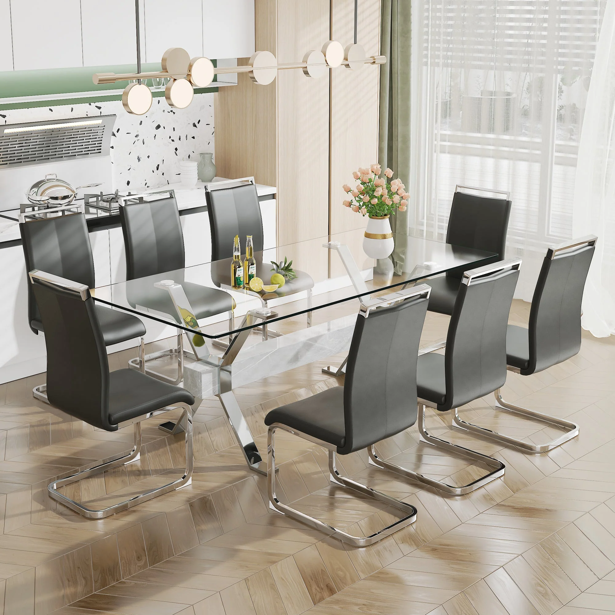 Modern Tempered Glass Dining Table 79 ''x39'' x 30 '' 1105 - Image 8