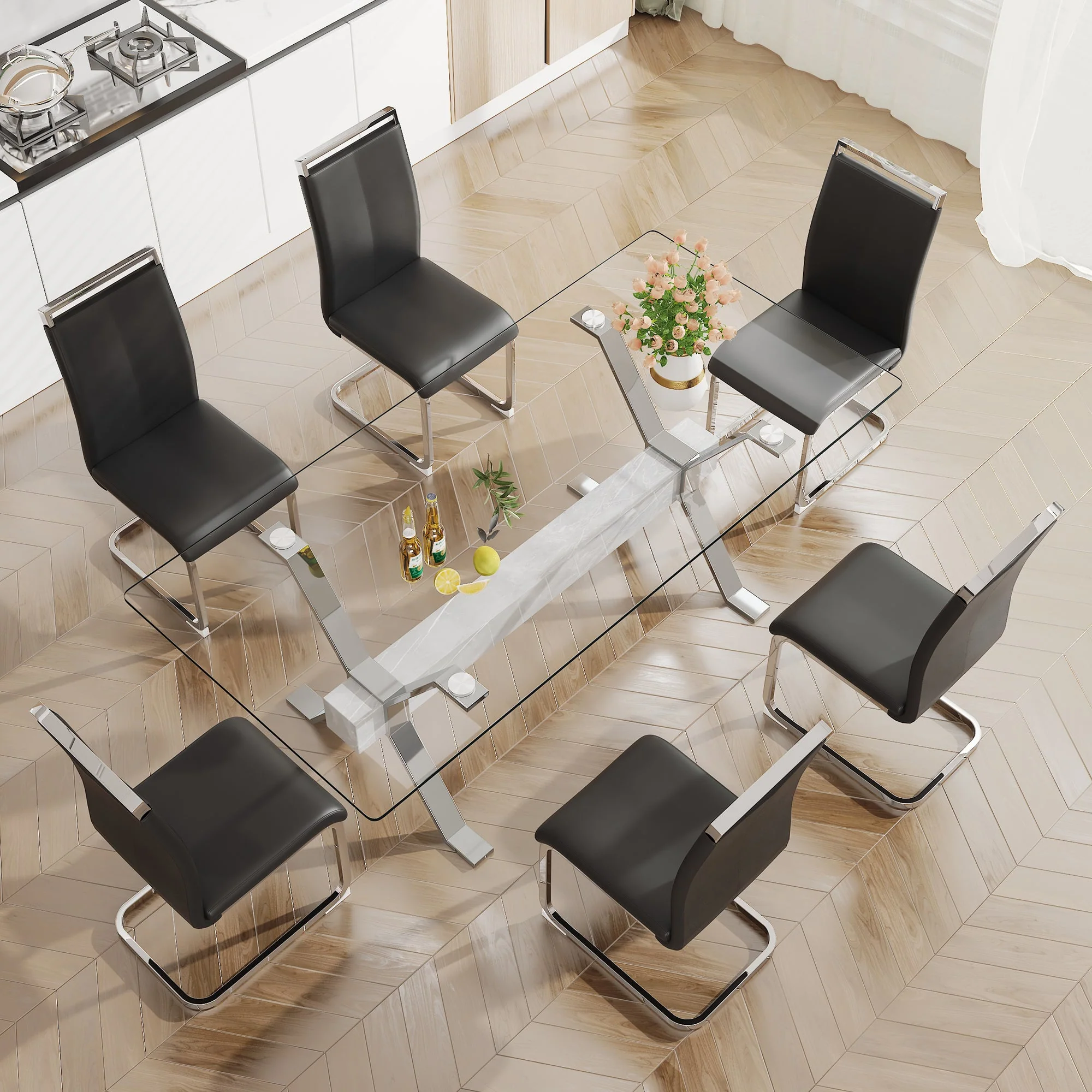 Modern Tempered Glass Dining Table 79 ''x39'' x 30 '' 1105 - Image 9