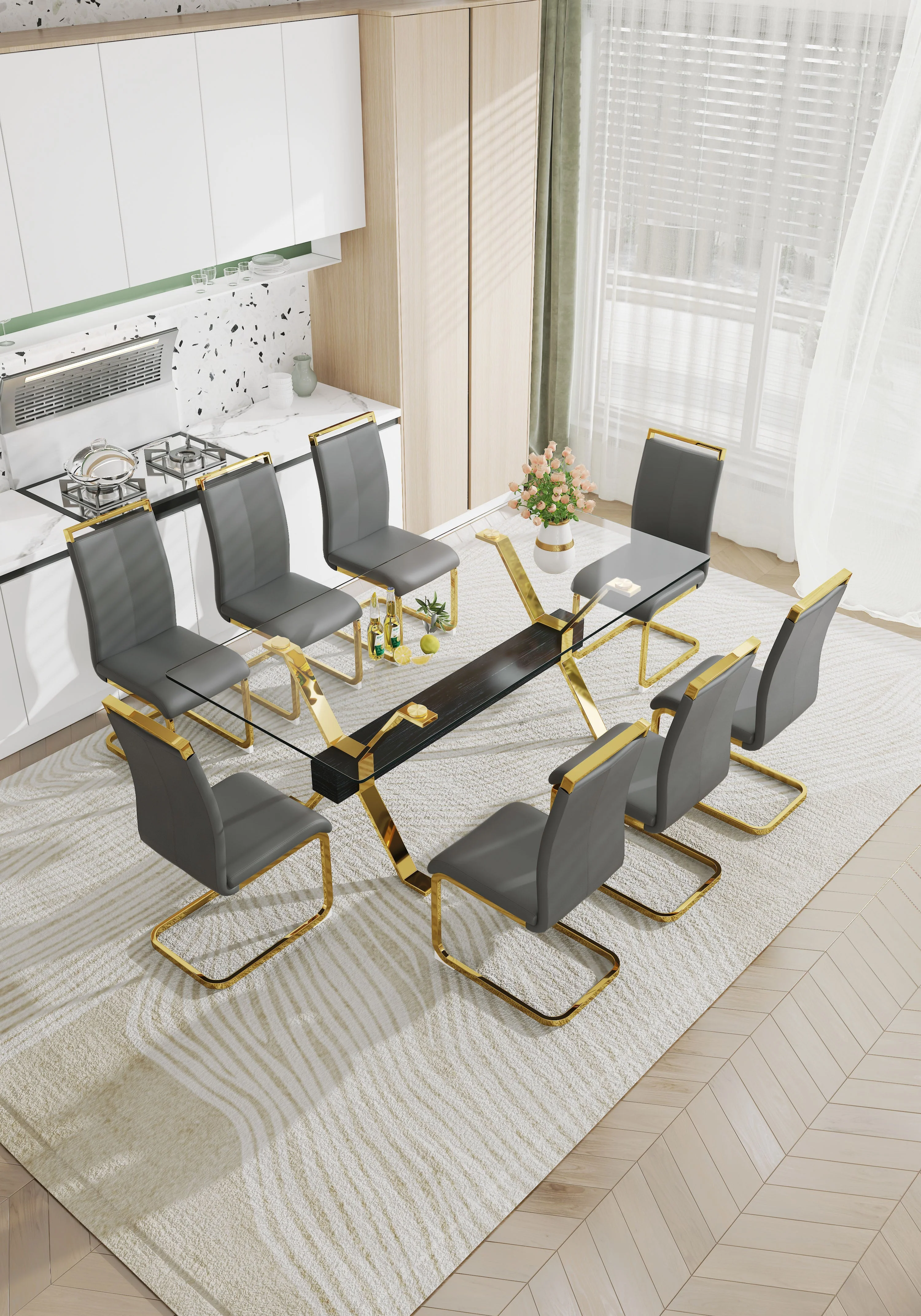 Modern Tempered Glass Dining Table - Image 15