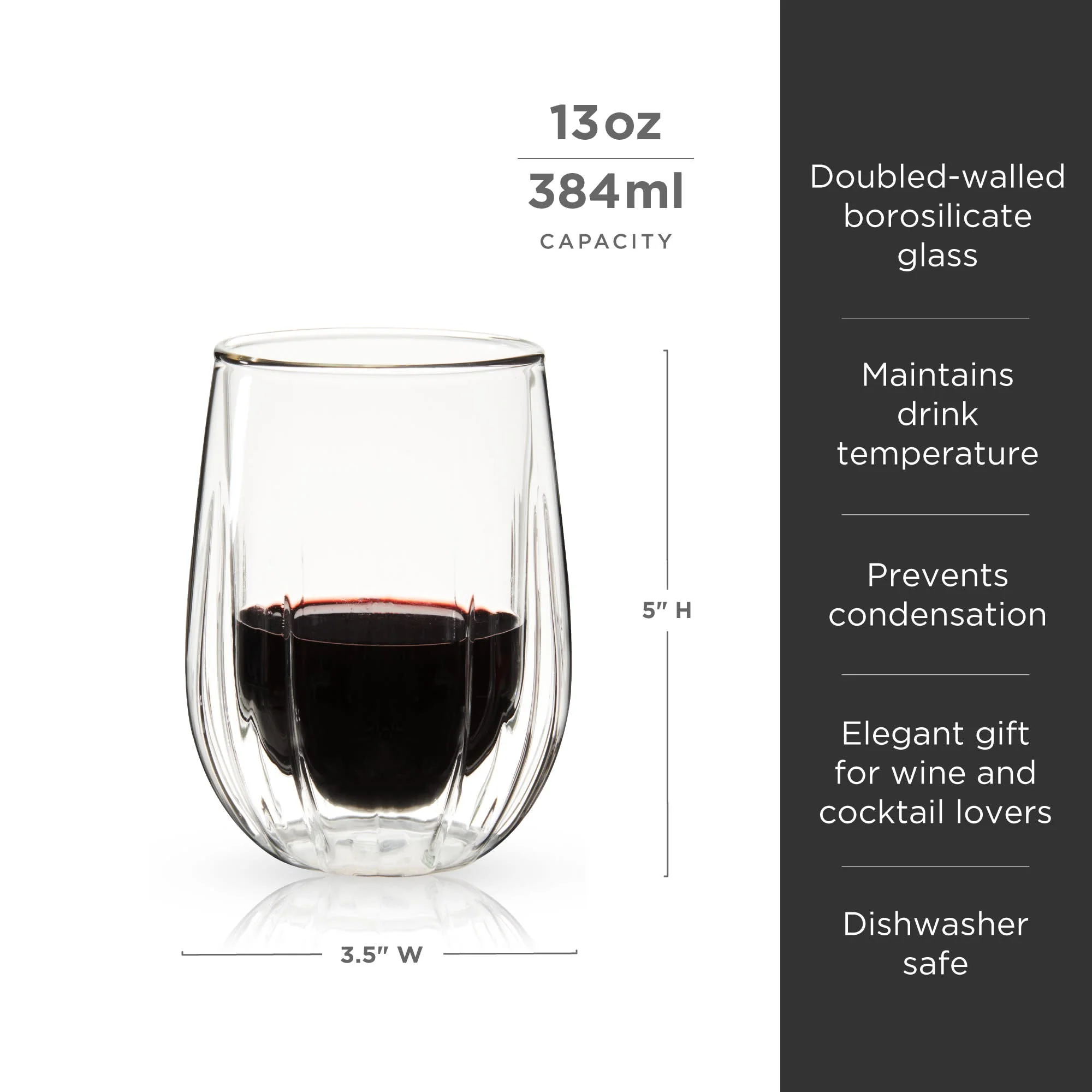 Double-Walled Stemless Wine Glasses Set of 2 - Image 6