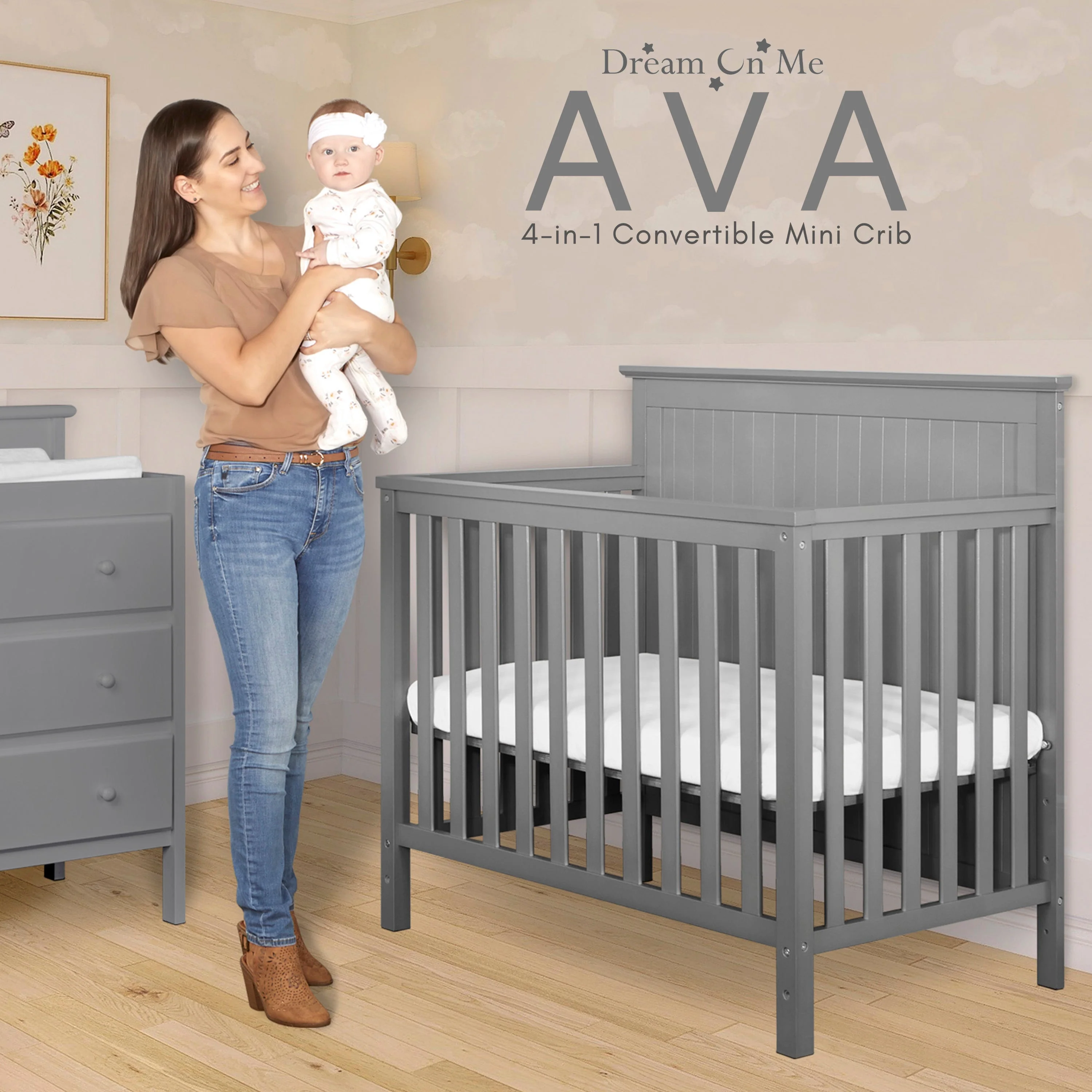 Dream On Me Ava 4-in-1 Convertible Mini Crib - Image 2
