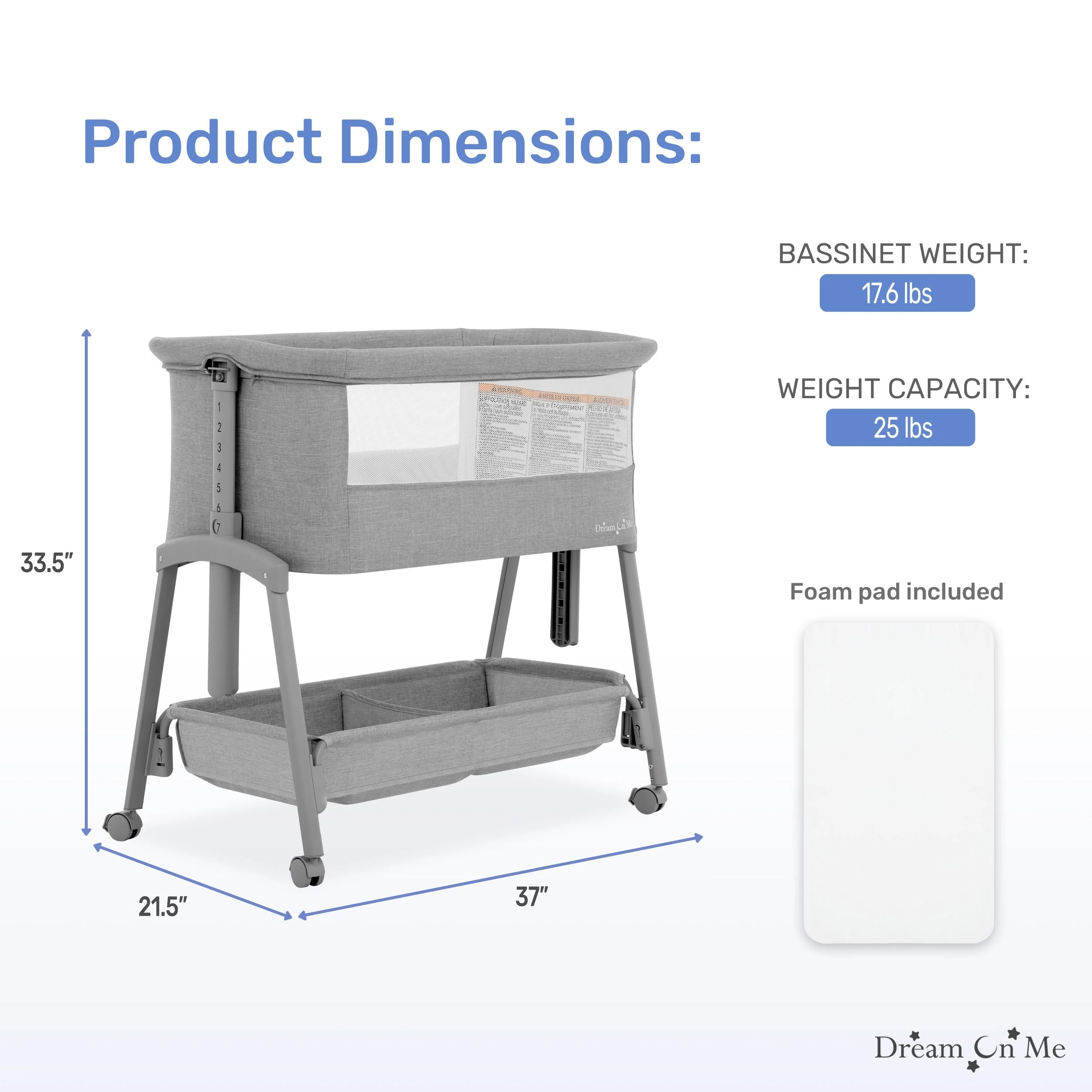 Dream On Me Calypso Portable Bassinet with wheels - Image 9