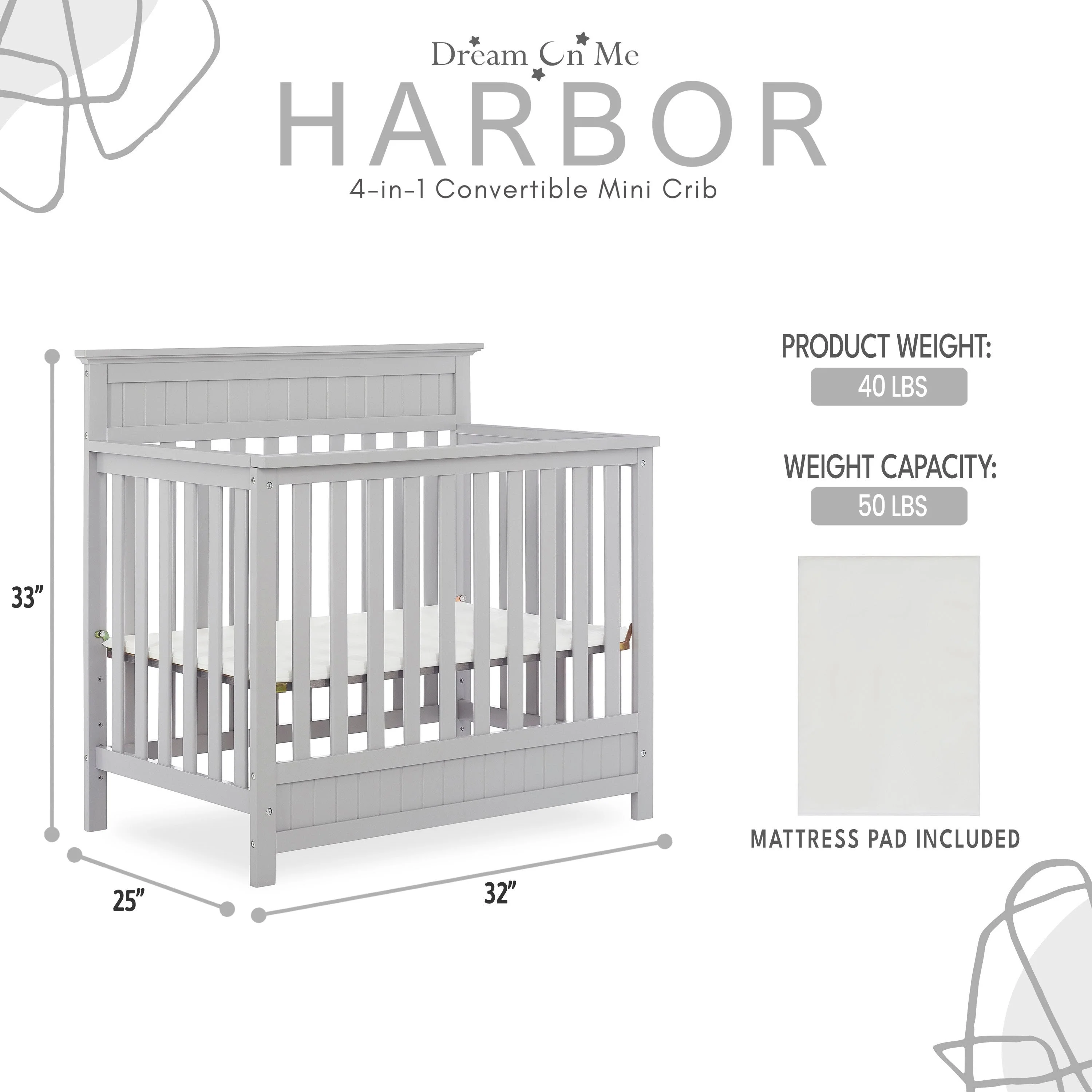 Dream On Me Harbor 4-in-1 Convertible Mini Crib - Image 12