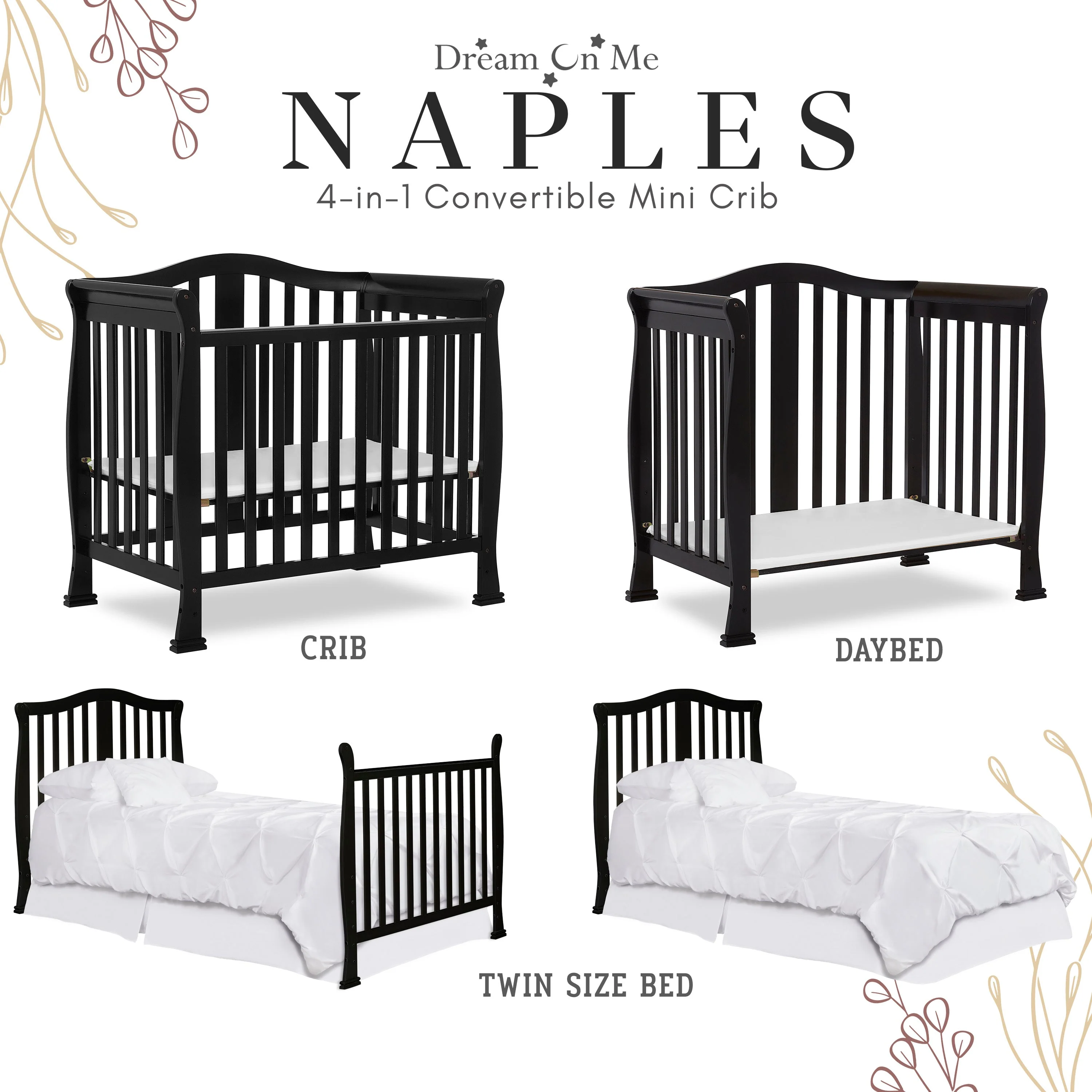 Dream On Me Naples 4-in-1 Convertible Mini Crib - Image 6