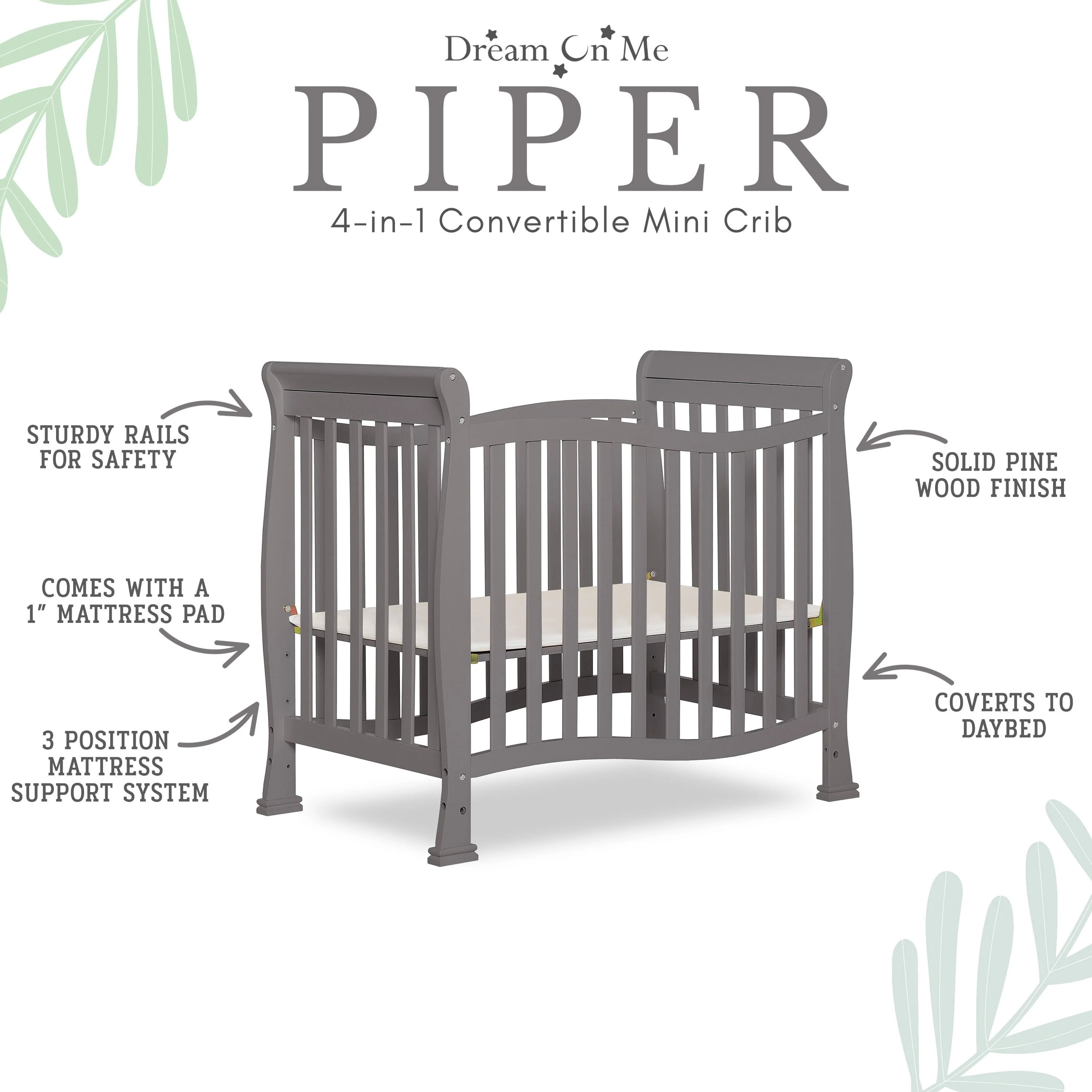 Dream On Me Piper 4-in-1 Convertible Mini Crib - Image 43