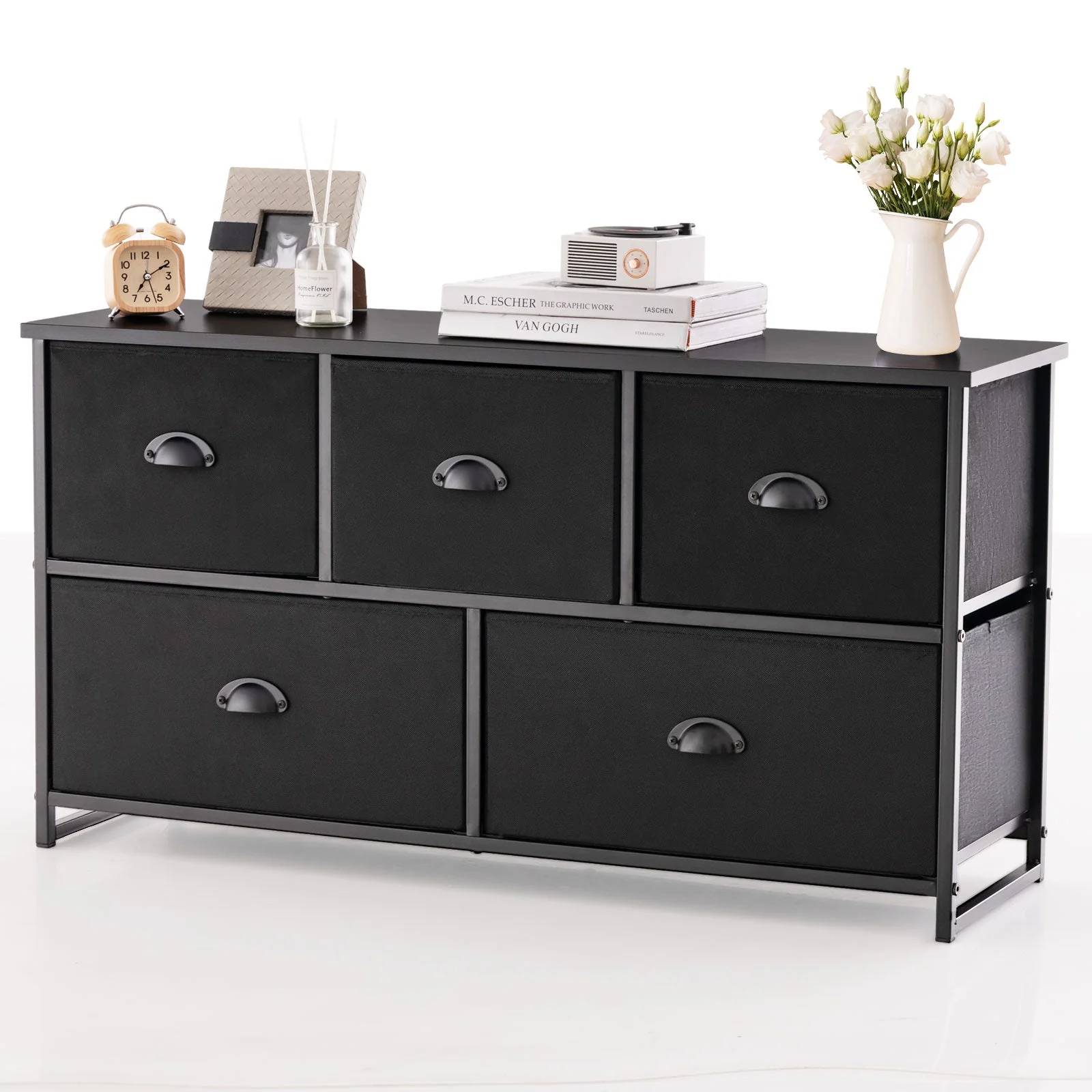 Dresser with 5 Foldable Cloth Storage Cubes - Black - Image 4