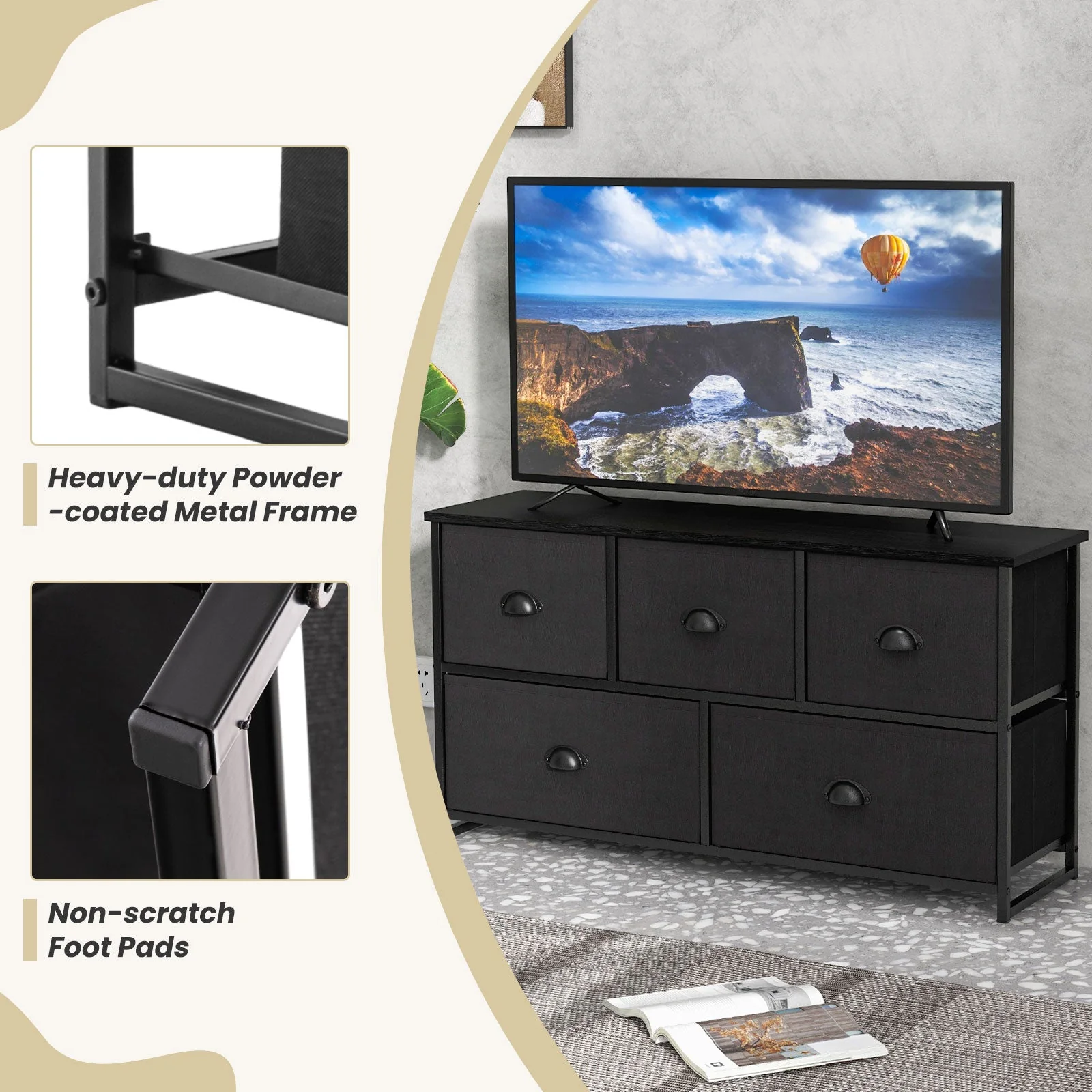 Dresser with 5 Foldable Cloth Storage Cubes - Black - Image 8