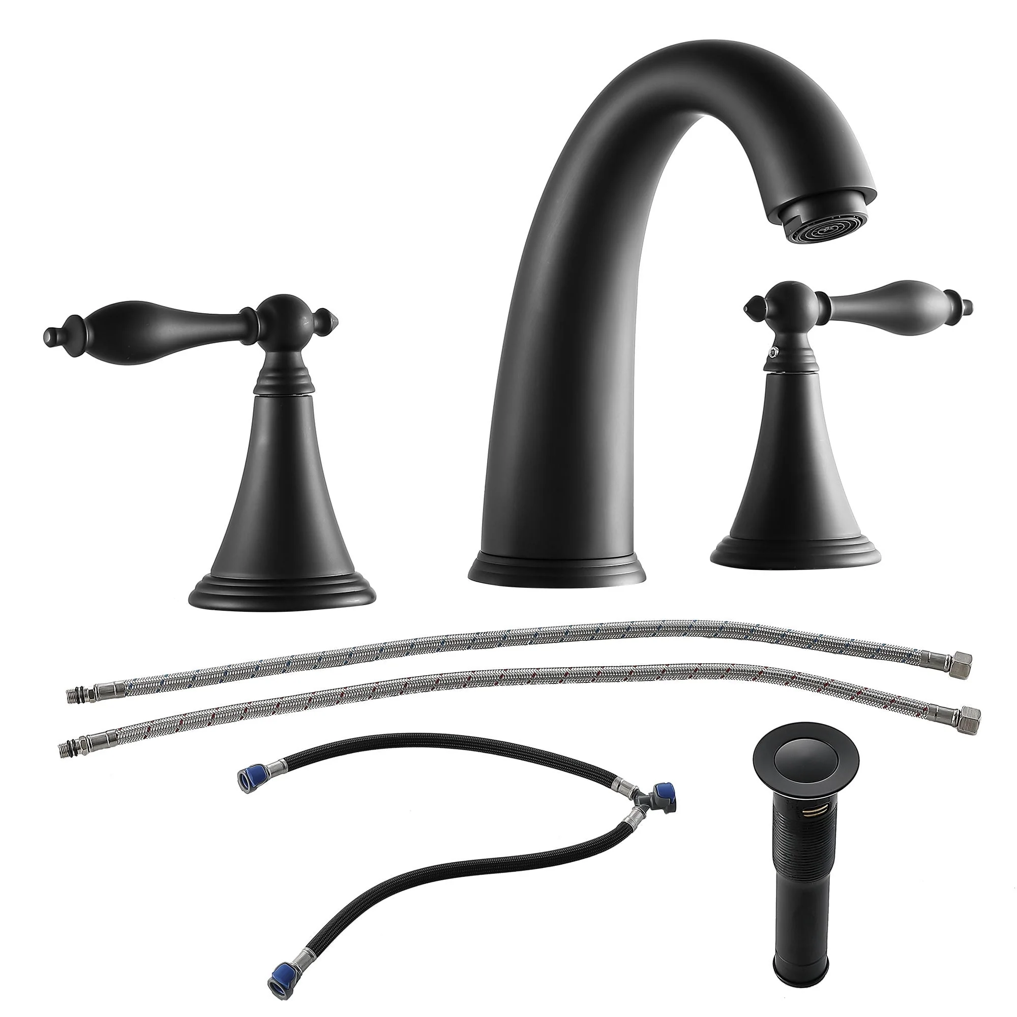 Elegant 2 Handle Widespread Bathroom Faucet With Pop Up Drain & Water Supply Lines - Image 7