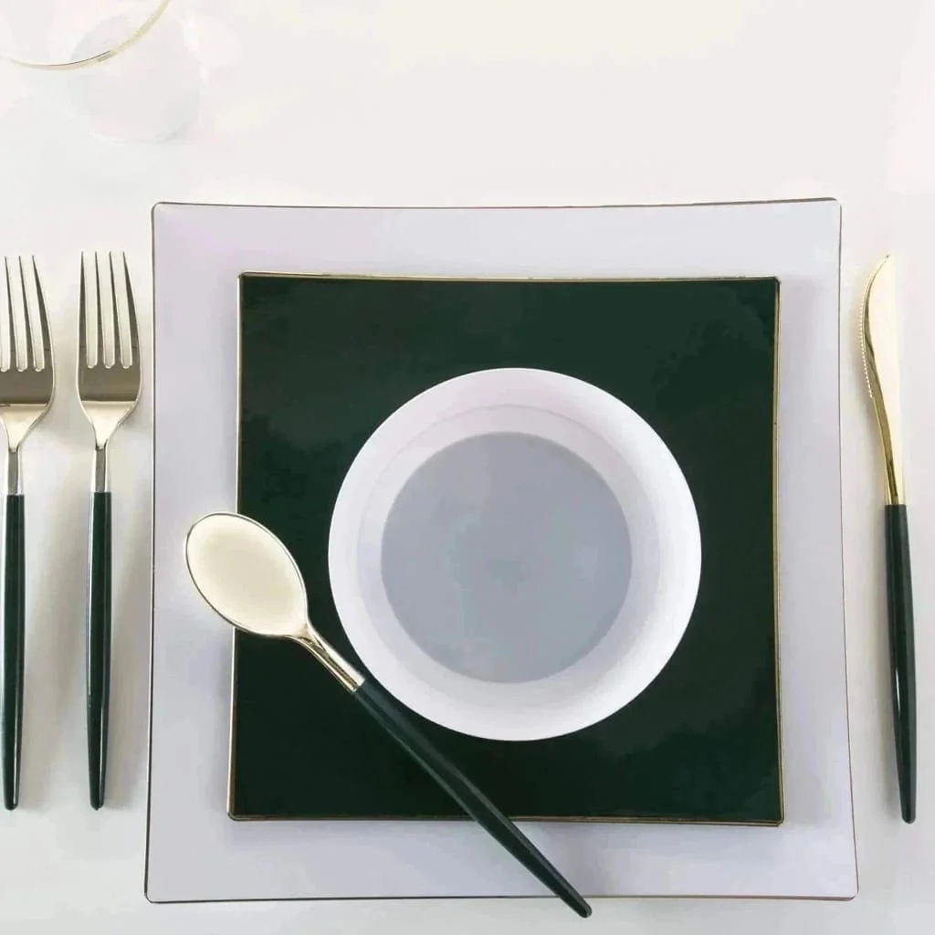Emerald • Gold Plastic Cutlery Set | 32 Pieces - Image 3