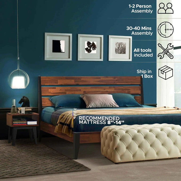Emery Bed Frame & Nightstand Set - Acacia Solid Wood - Image 6
