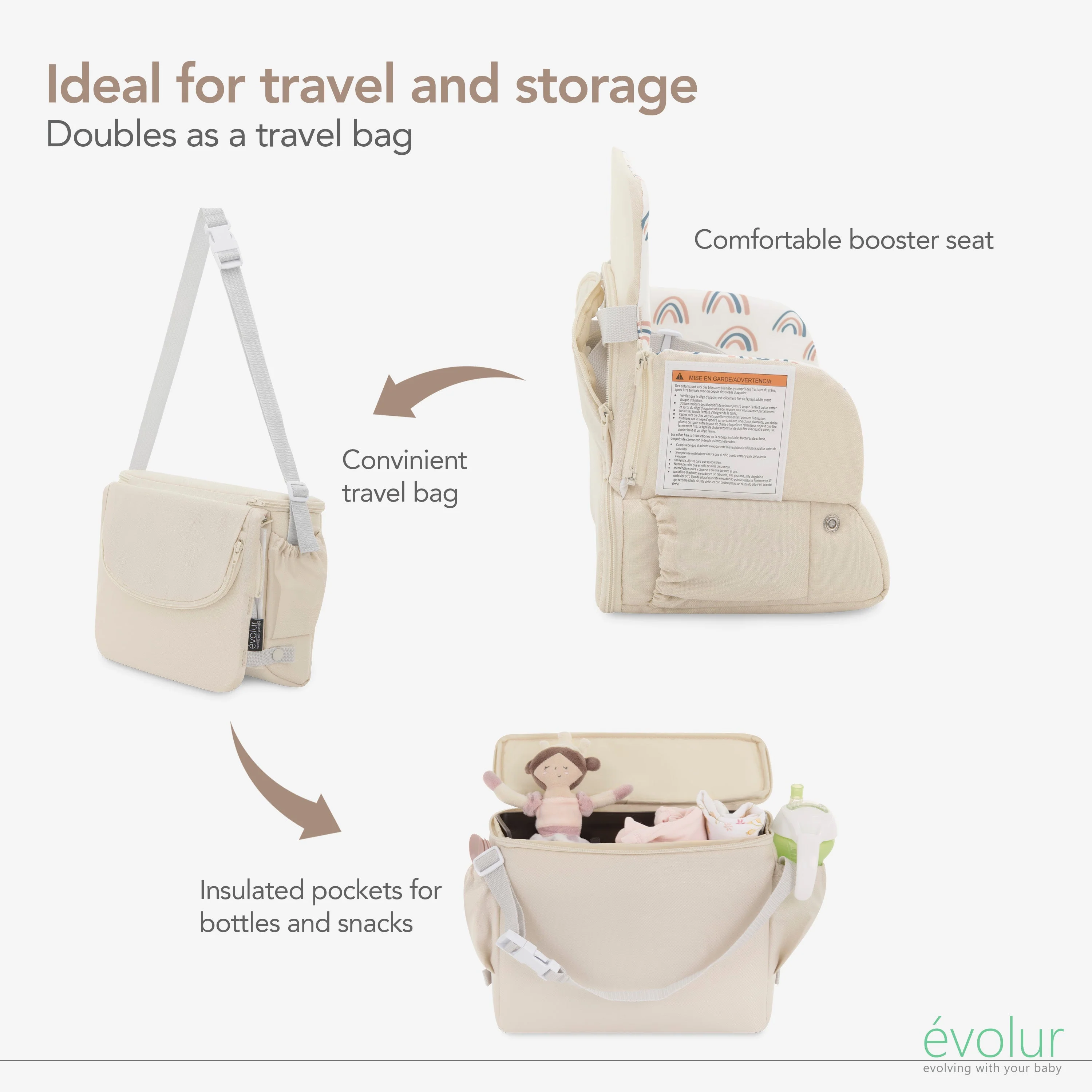 Evolur Snug Packsack 2-in-1 Portable Booster Seat and Travel Bag - Image 12