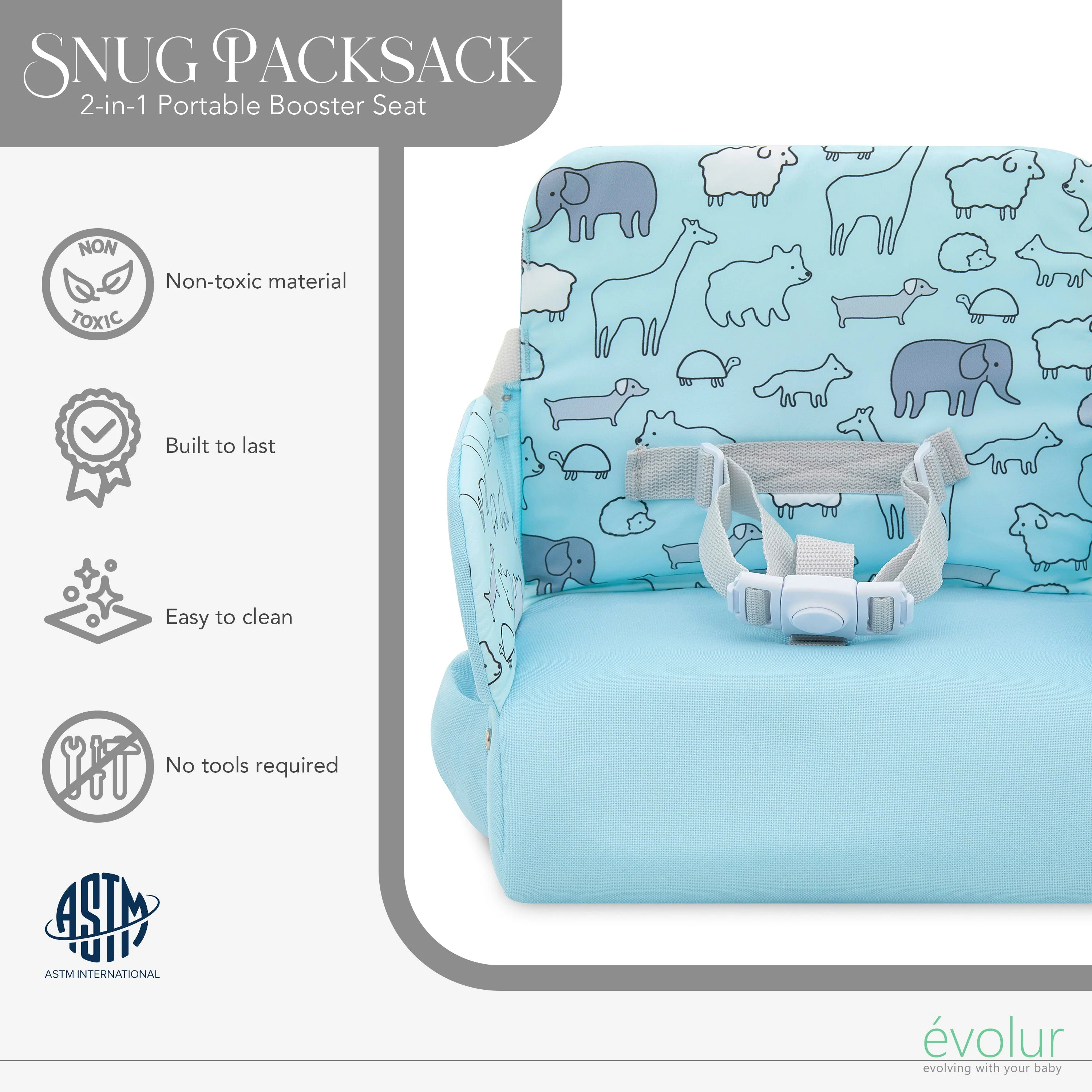 Evolur Snug Packsack 2-in-1 Portable Booster Seat and Travel Bag - Image 17