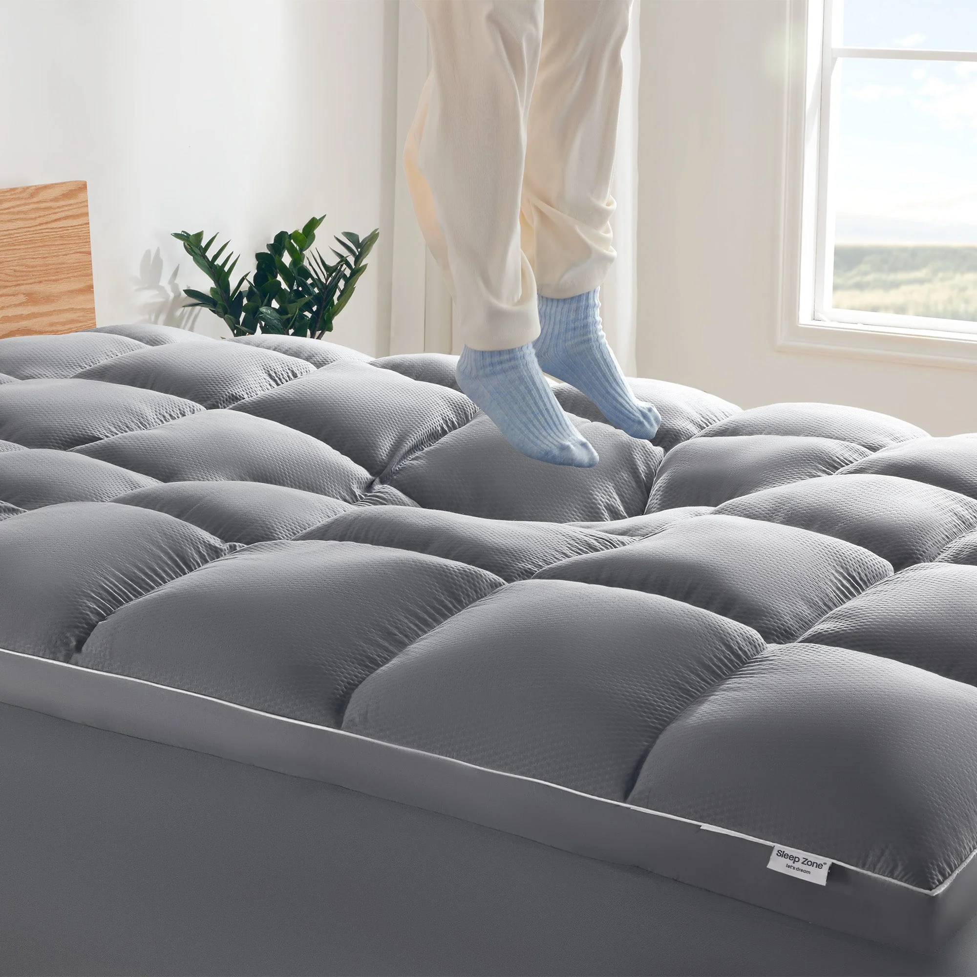 Extra Fluffy Mattress Pad Deep Pockets - Grey