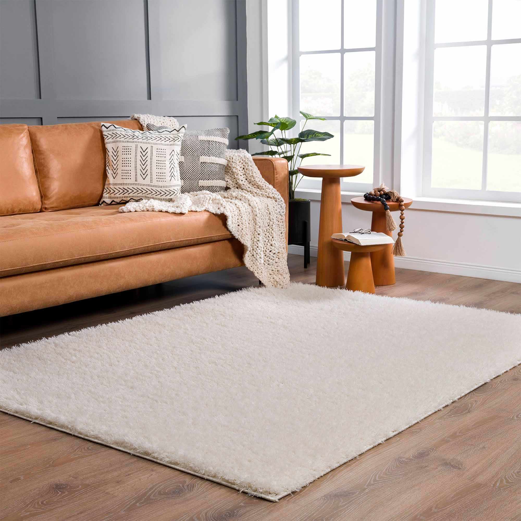 Faina Solid Cream Shag Washable Area Rug - Image 20