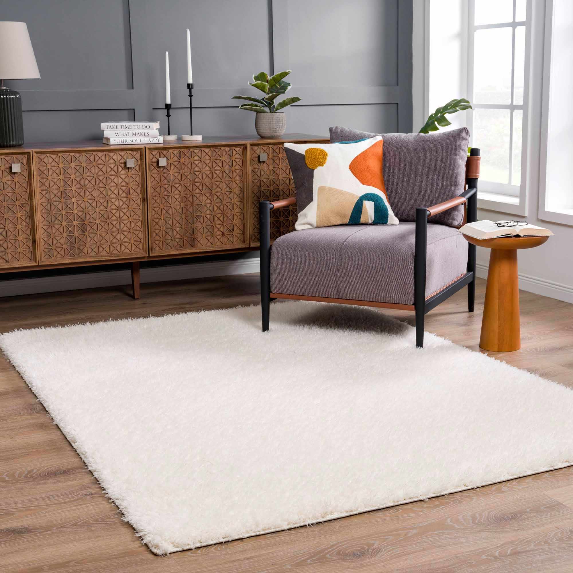 Faina Solid Cream Shag Washable Area Rug - Image 4
