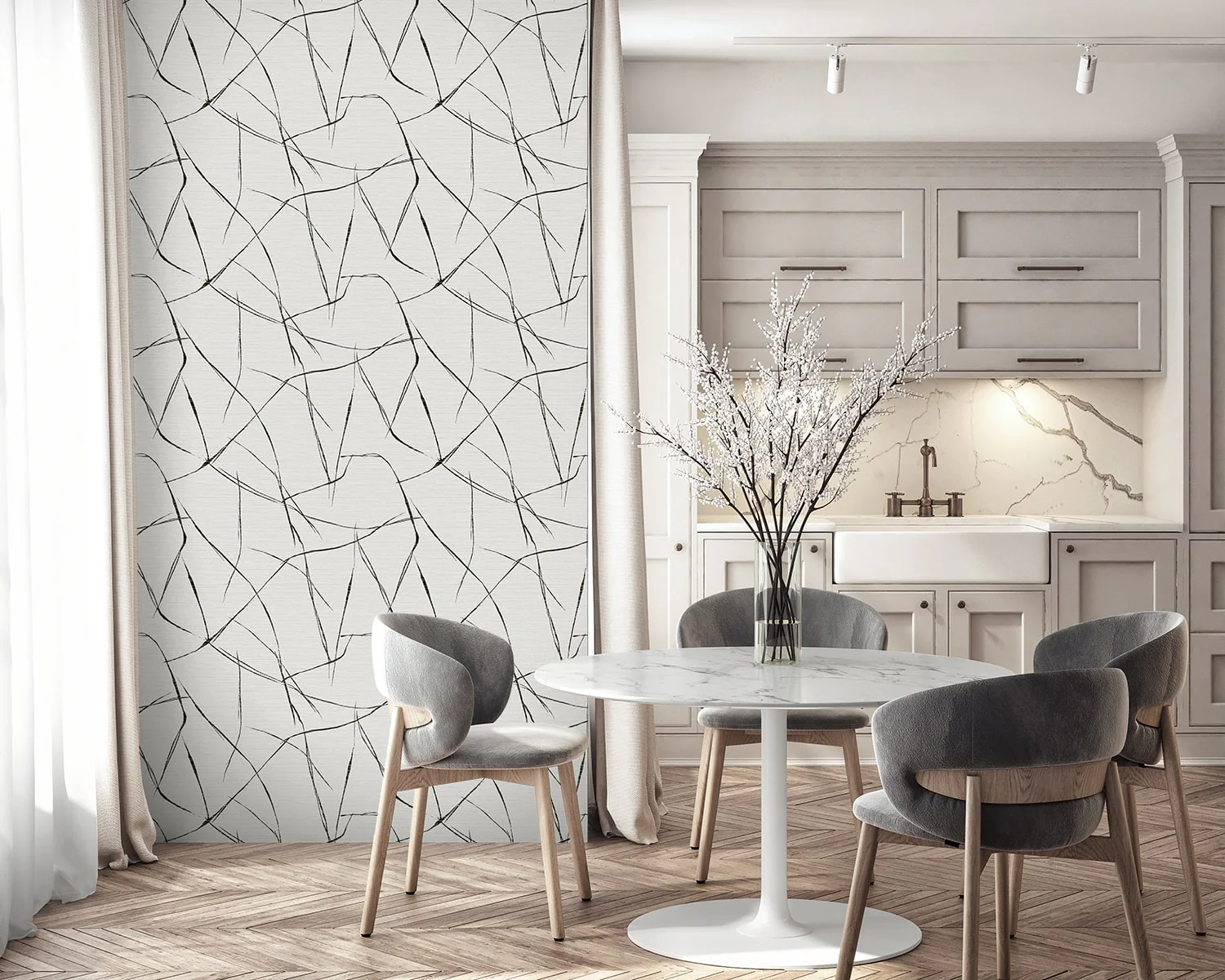 Fibers and Threads Davenport Sketch Abstract Embossed Vinyl Unpasted Wallpaper - Image 2