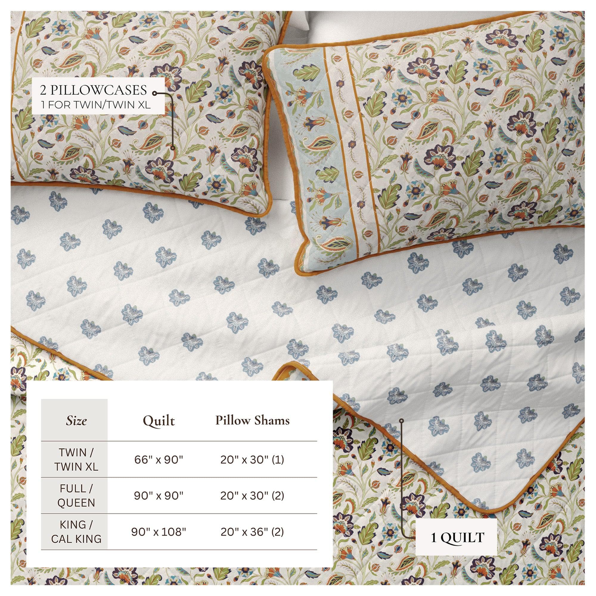 Floral Boho Printed Cotton Quilt Set - Indira Collection - Image 4