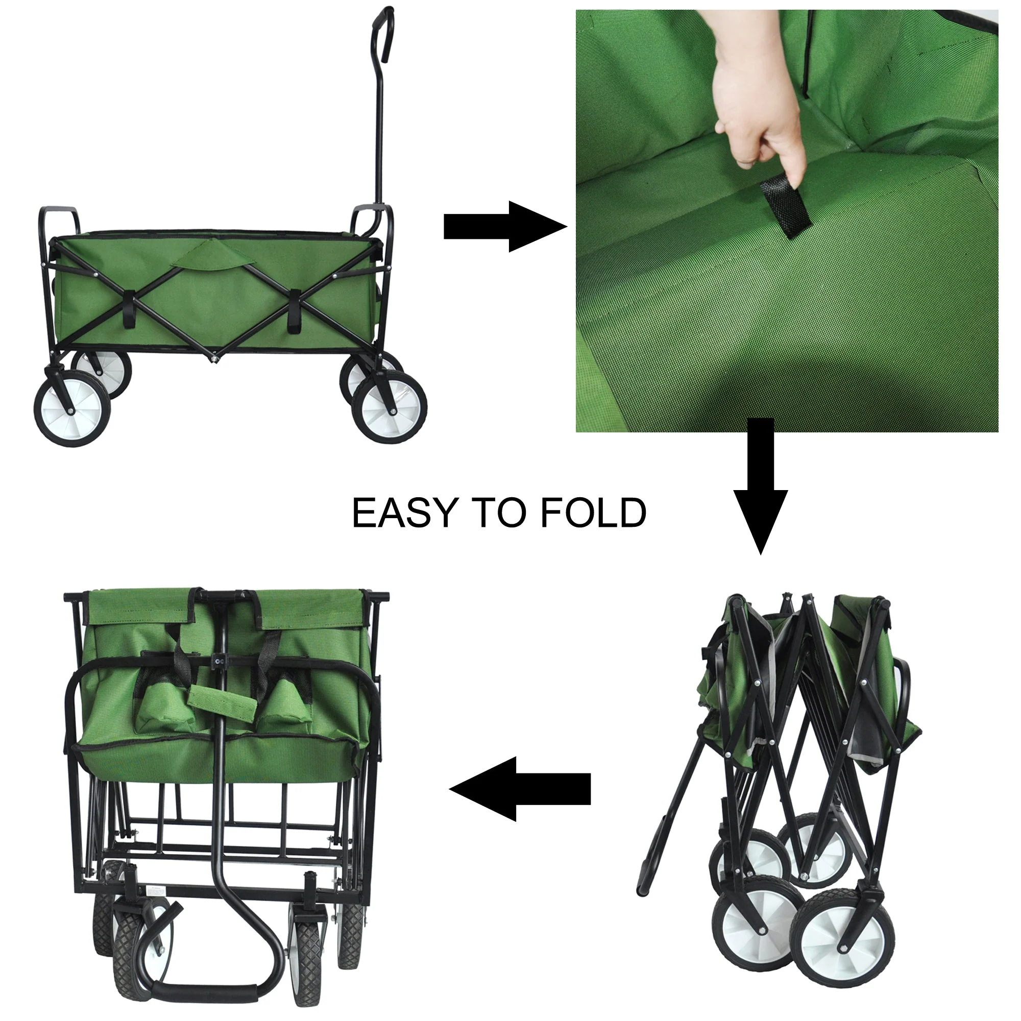 Folding Wagon Garden Shopping Beach Cart (Green) - Image 10