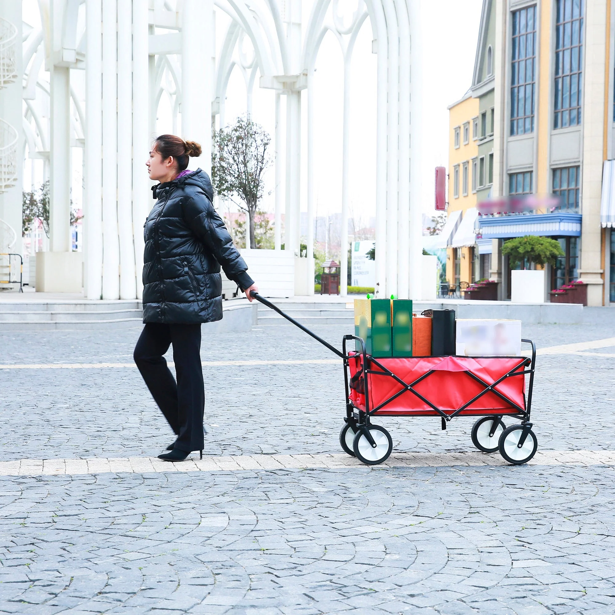 Folding Wagon Garden Shopping Beach Cart (Red) - Image 18