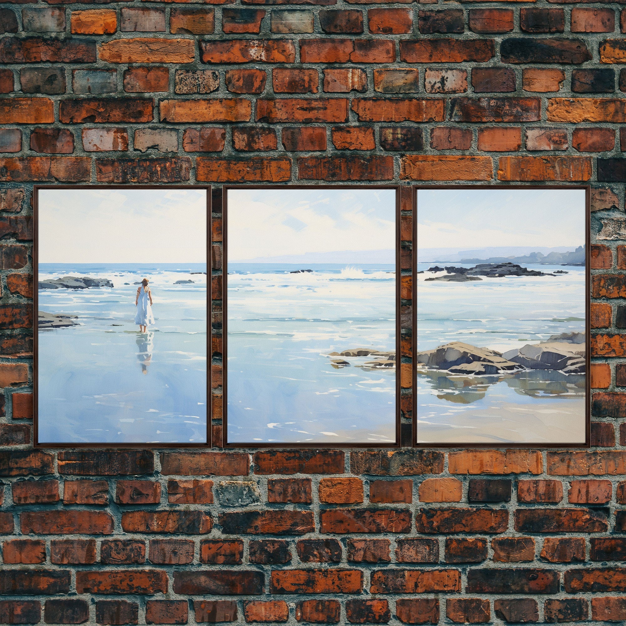 Framed Ocean Art | 3 Piece Art | Triptych Painting - Image 4
