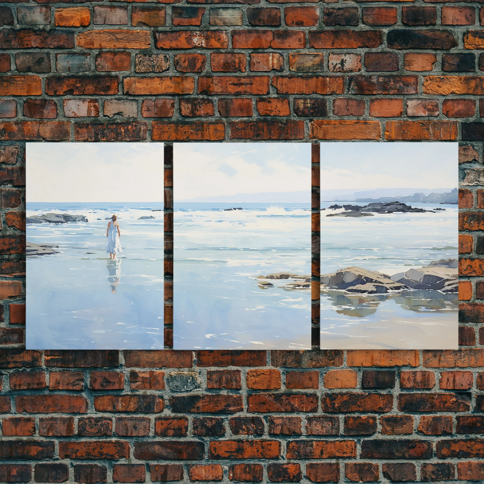 Framed Ocean Art | 3 Piece Art | Triptych Painting - Image 5