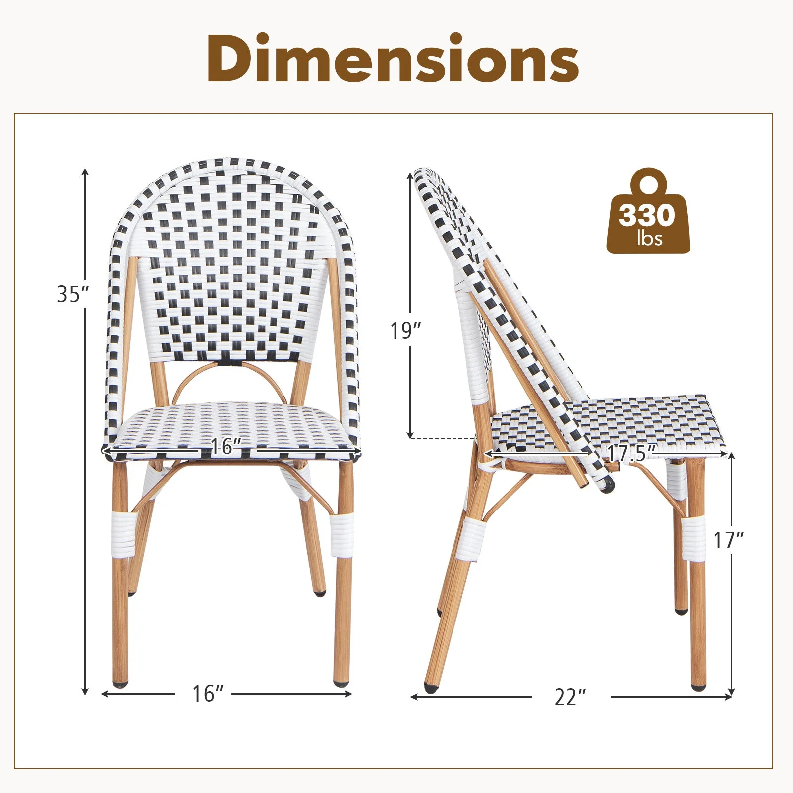 French Bistro Chair Set of 2 with Galvanized Metal Frame - White - Image 4