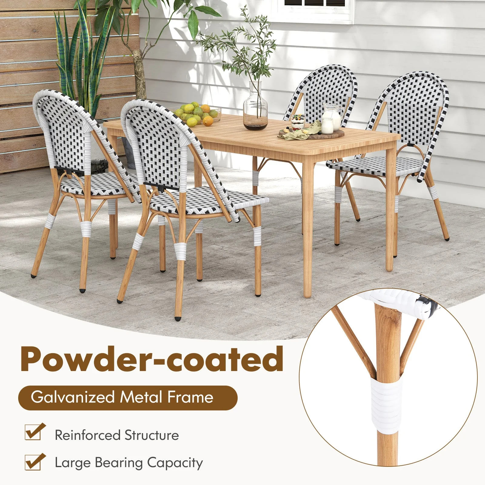 French Bistro Chair Set of 2 with Galvanized Metal Frame - White - Image 7
