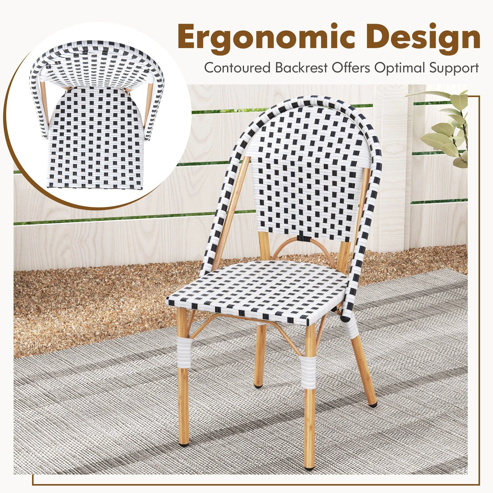 French Bistro Chair Set of 2 with Galvanized Metal Frame - White - Image 8