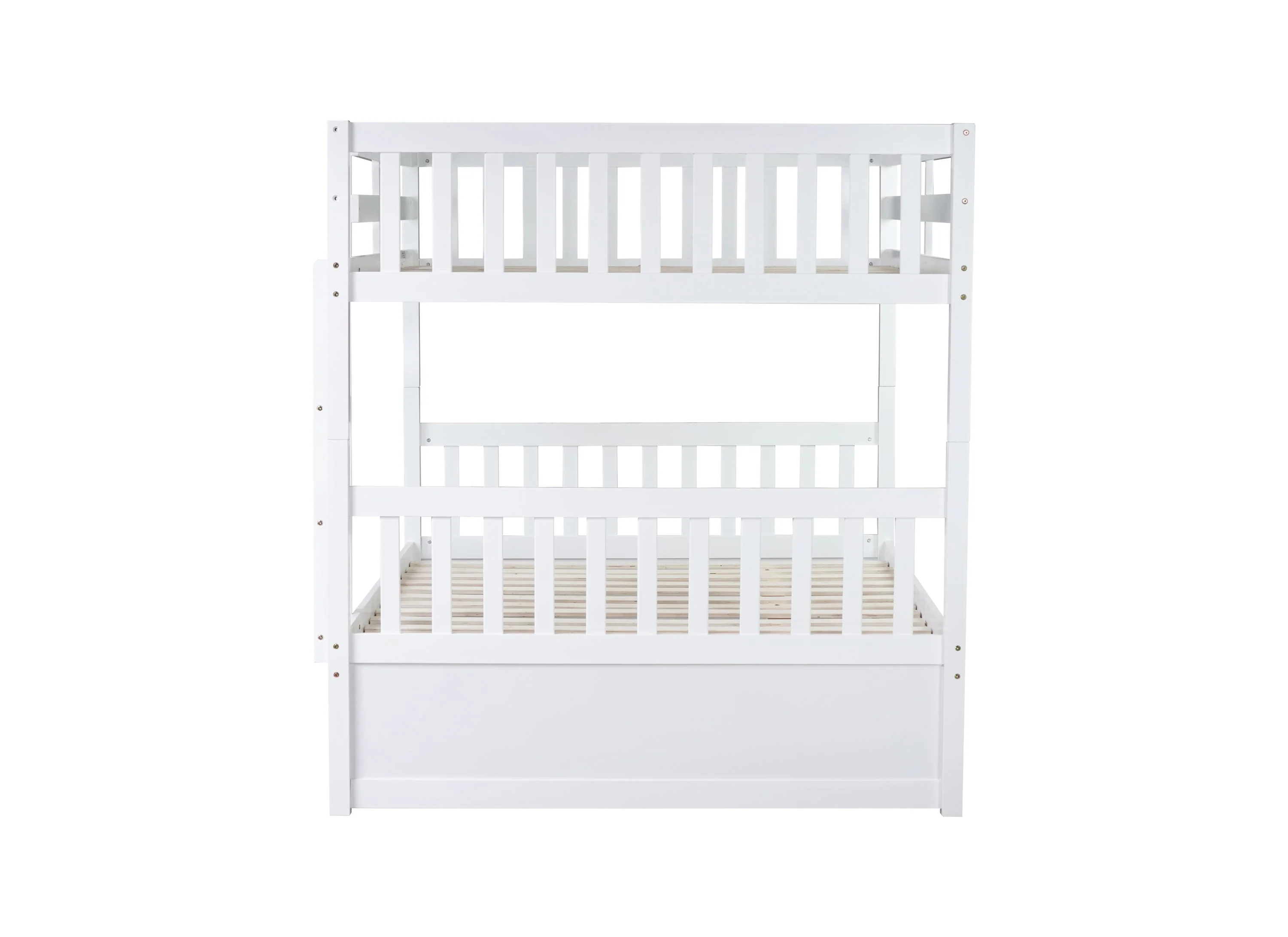 Full-Over-Full Rubber Wood Bunk Bed with Trundle, Ladder and Guardrails, White - Image 16