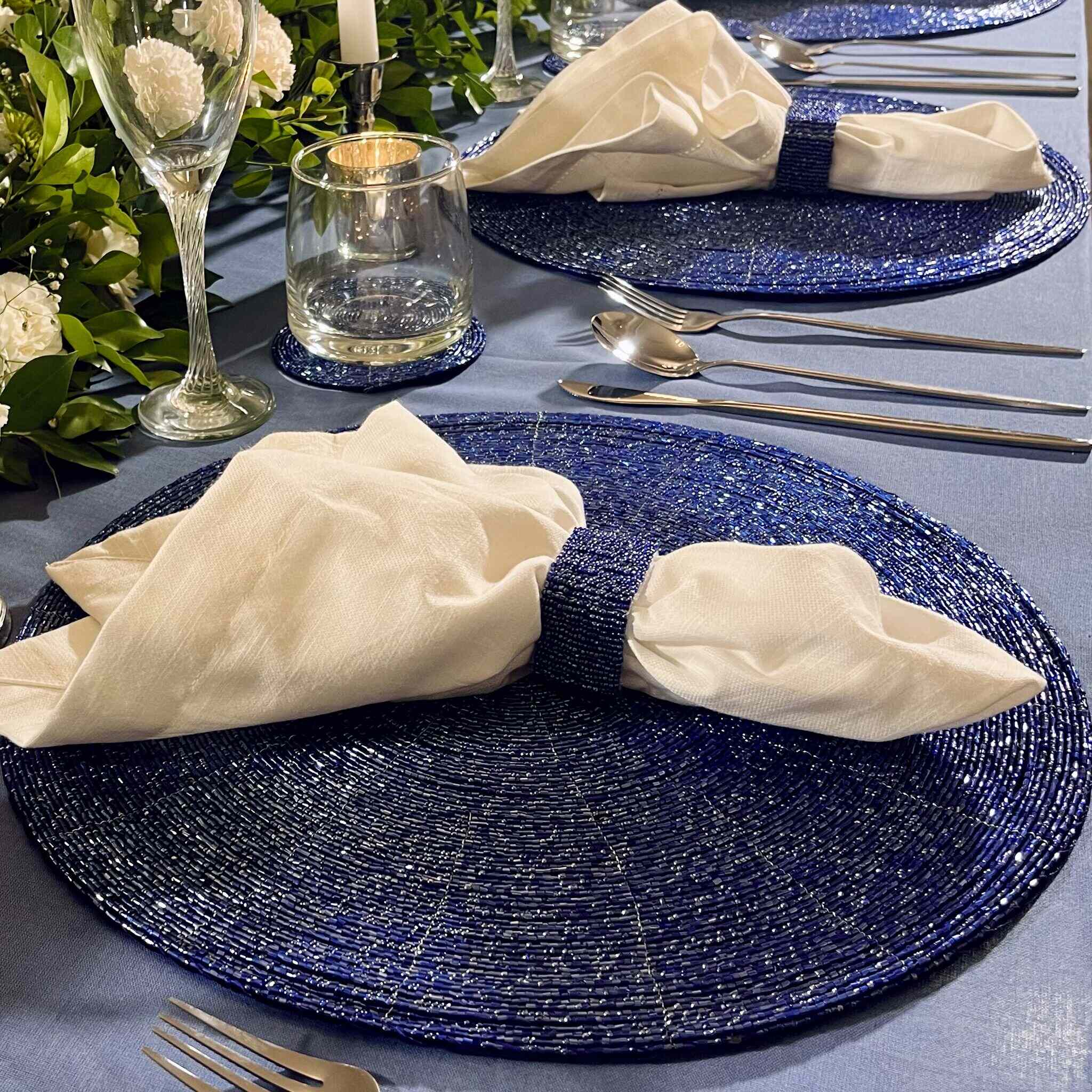 Glass Bead Placemat in Blue, Set of 4 - Image 4