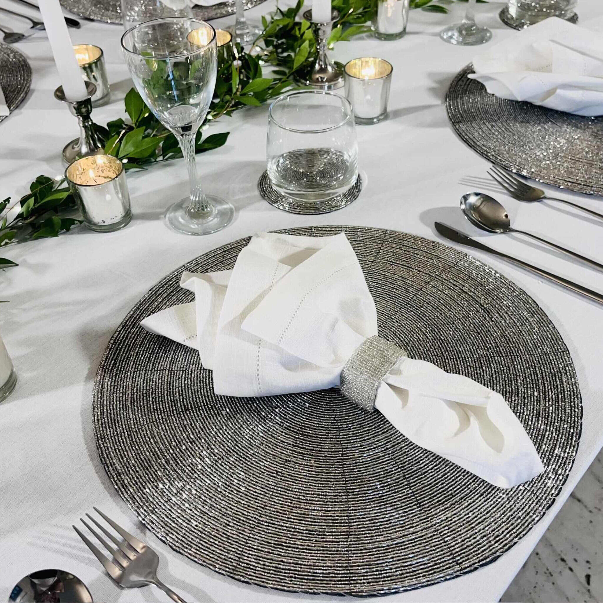 Glass Bead Placemat in Silver, Set of 4 - Image 6