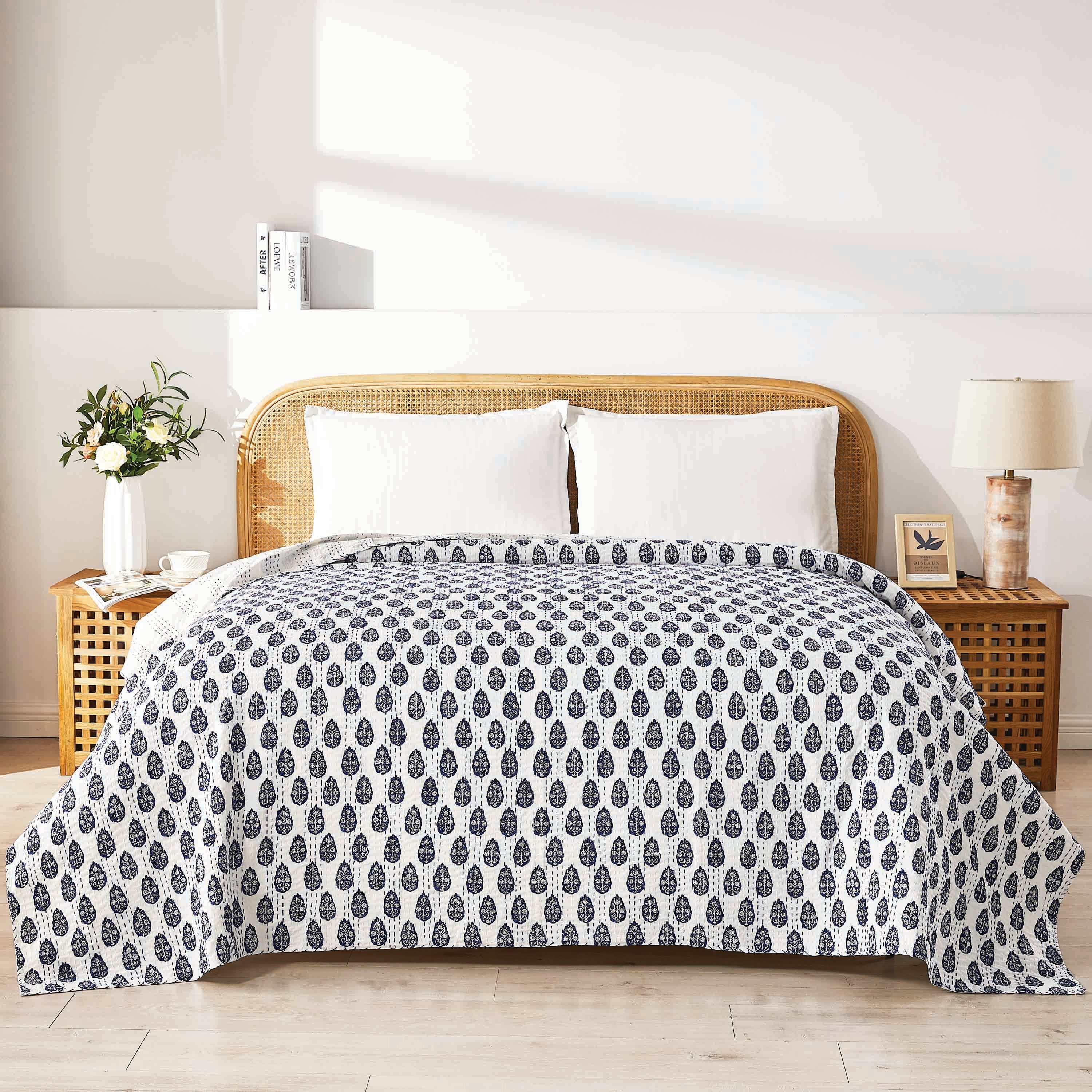Hand Stitched Block Print Kantha Coverlets - Image 21