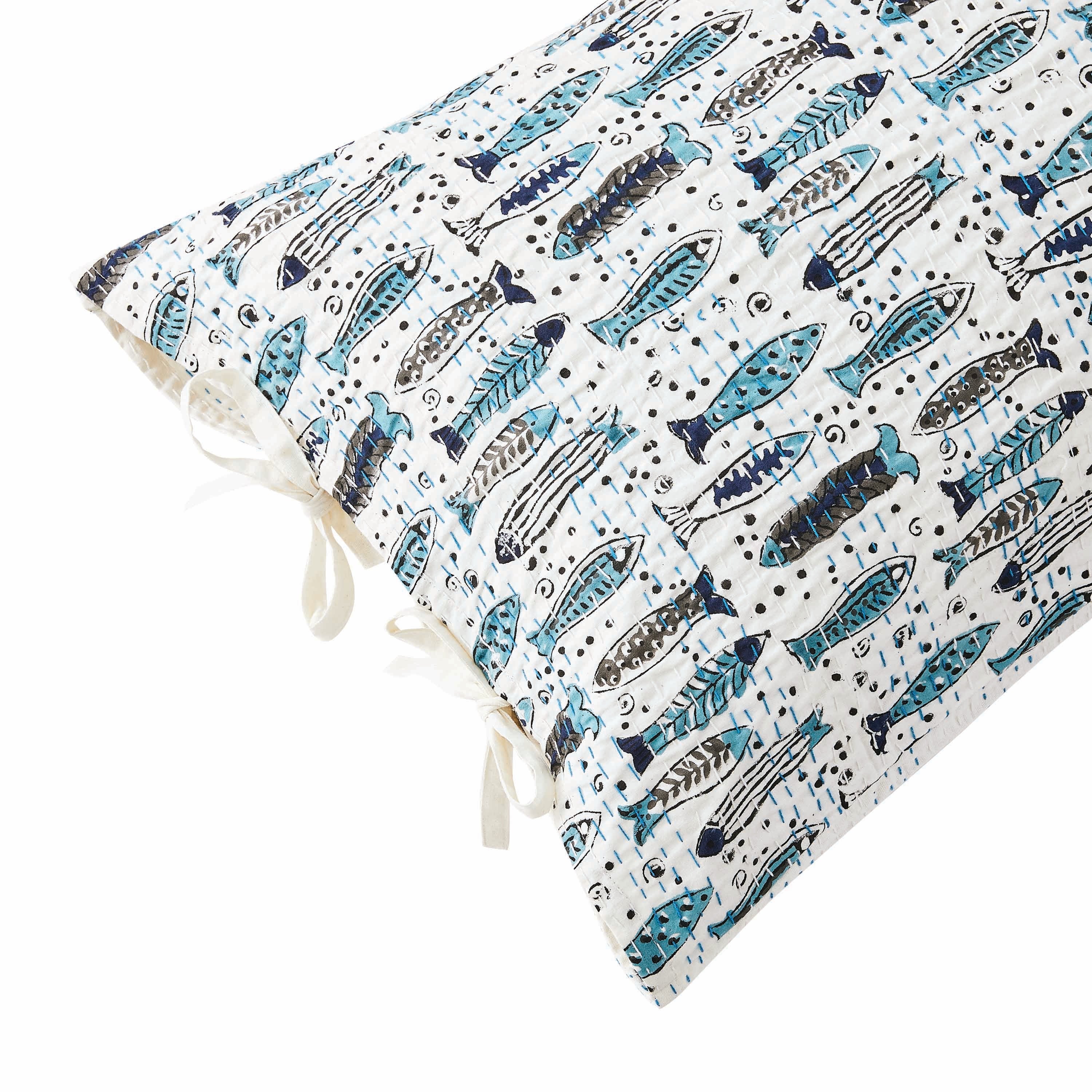 Hand Stitched Block Print Kantha Pillow Sham Pairs - Image 10