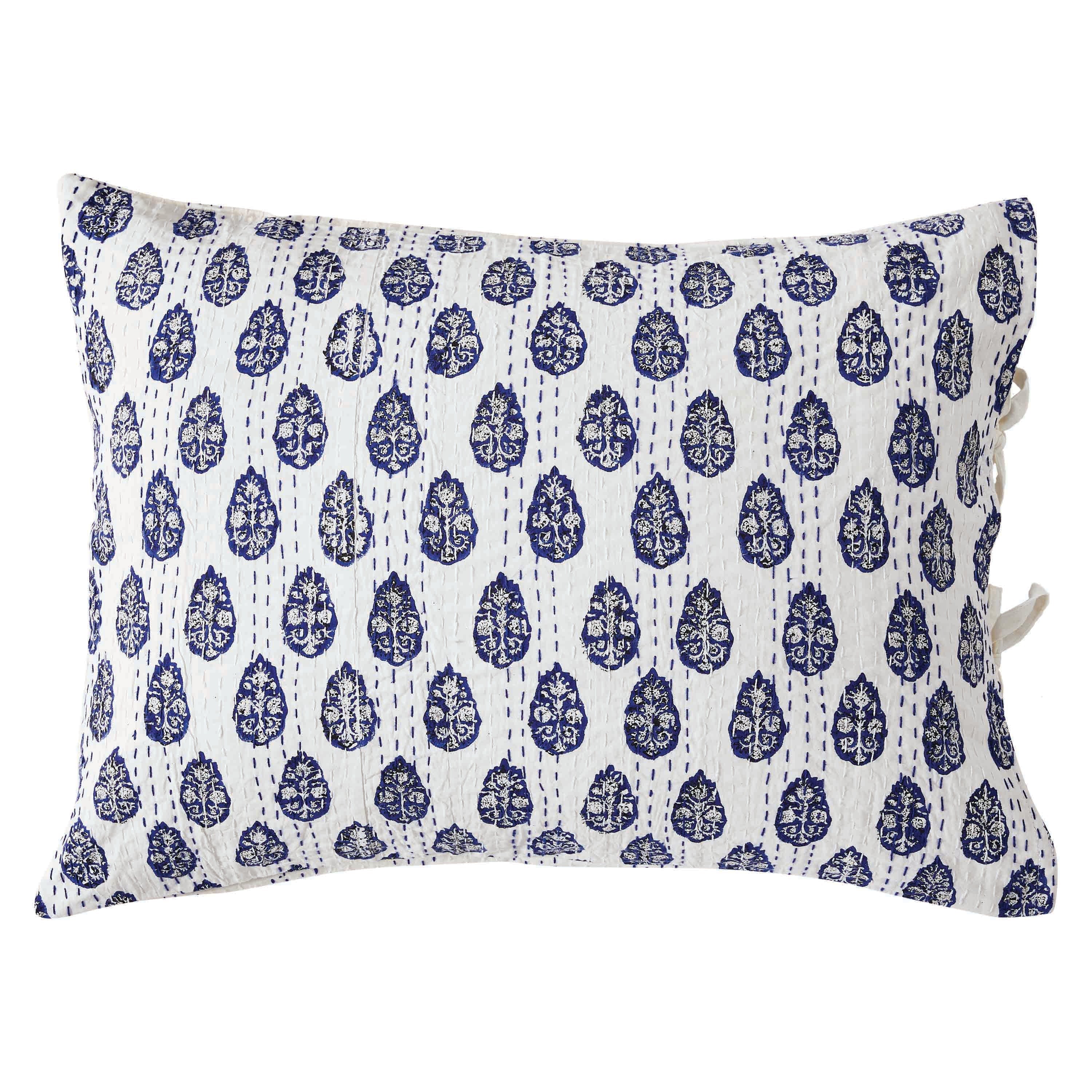 Hand Stitched Block Print Kantha Pillow Sham Pairs - Image 23