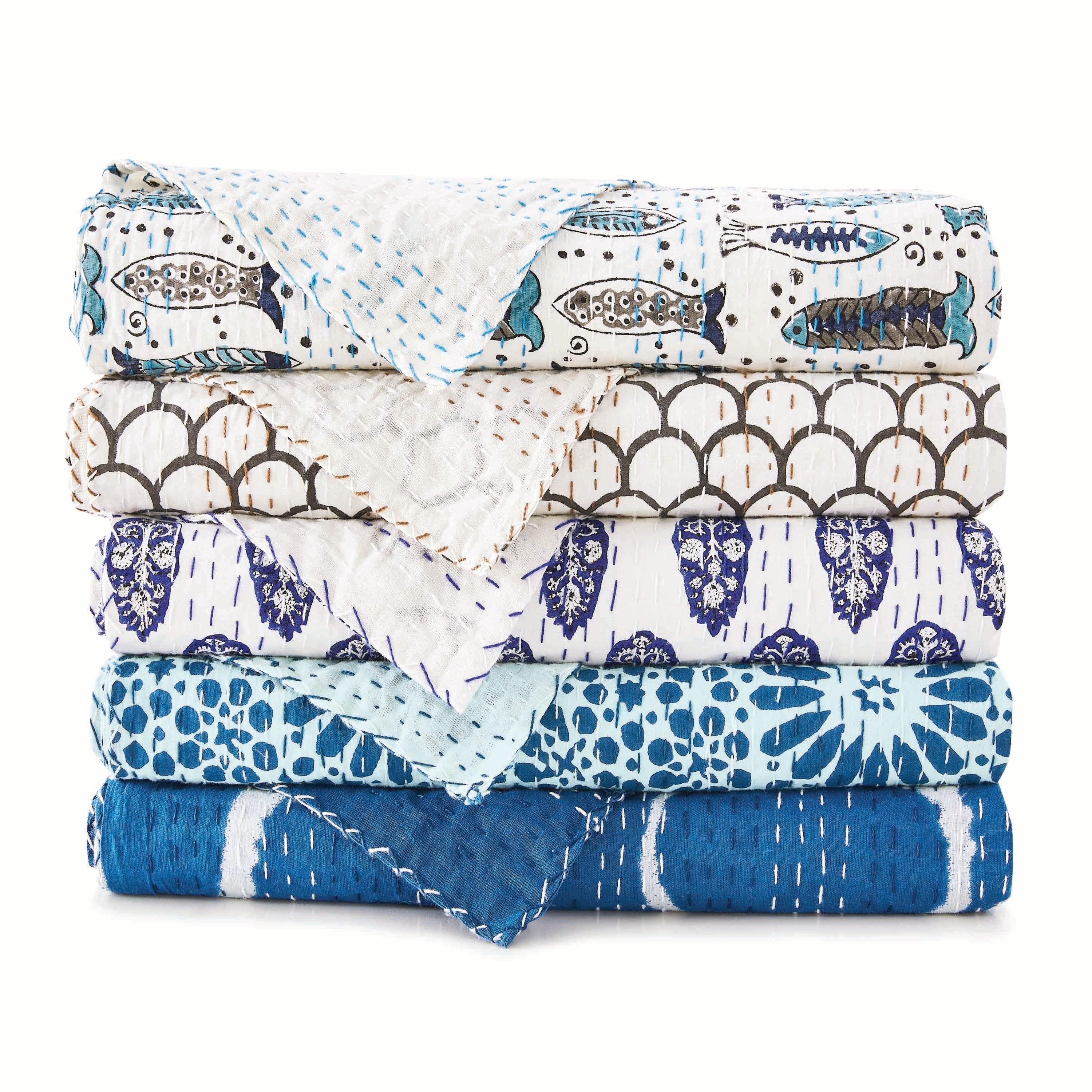 Hand Stitched Block Print Kantha Throws - Image 32