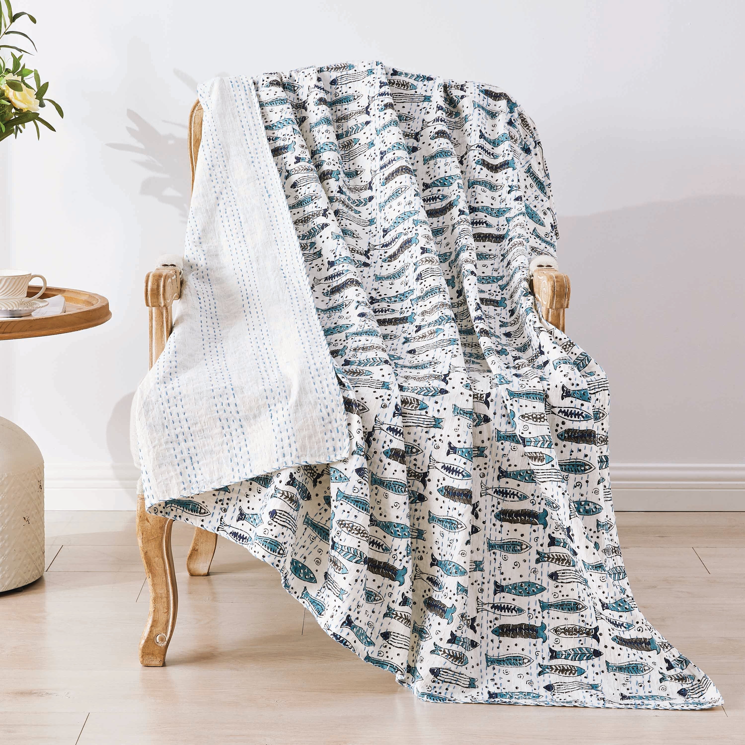 Hand Stitched Block Print Kantha Throws - Image 8