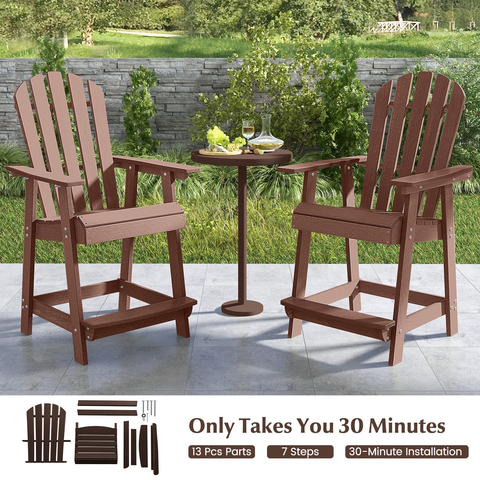 Patio Chair with Armrest and Footrest - Coffee - Image 6