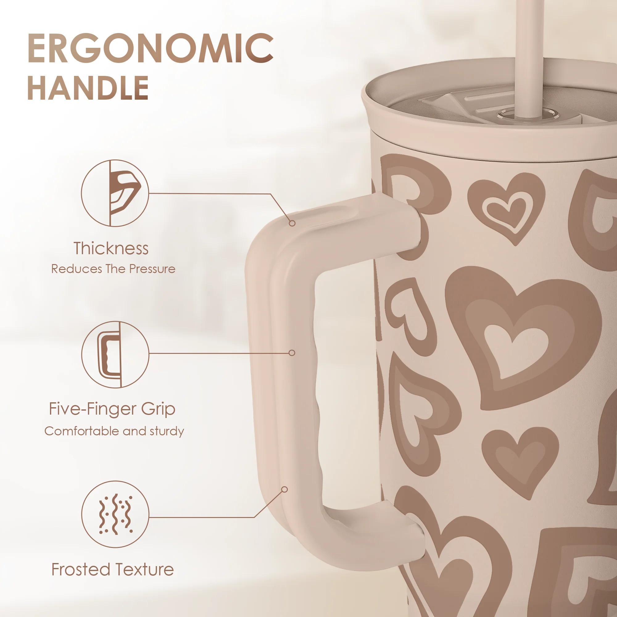 Valentine's Heart Tumbler with Handle and Straw - 40oz - Image 5