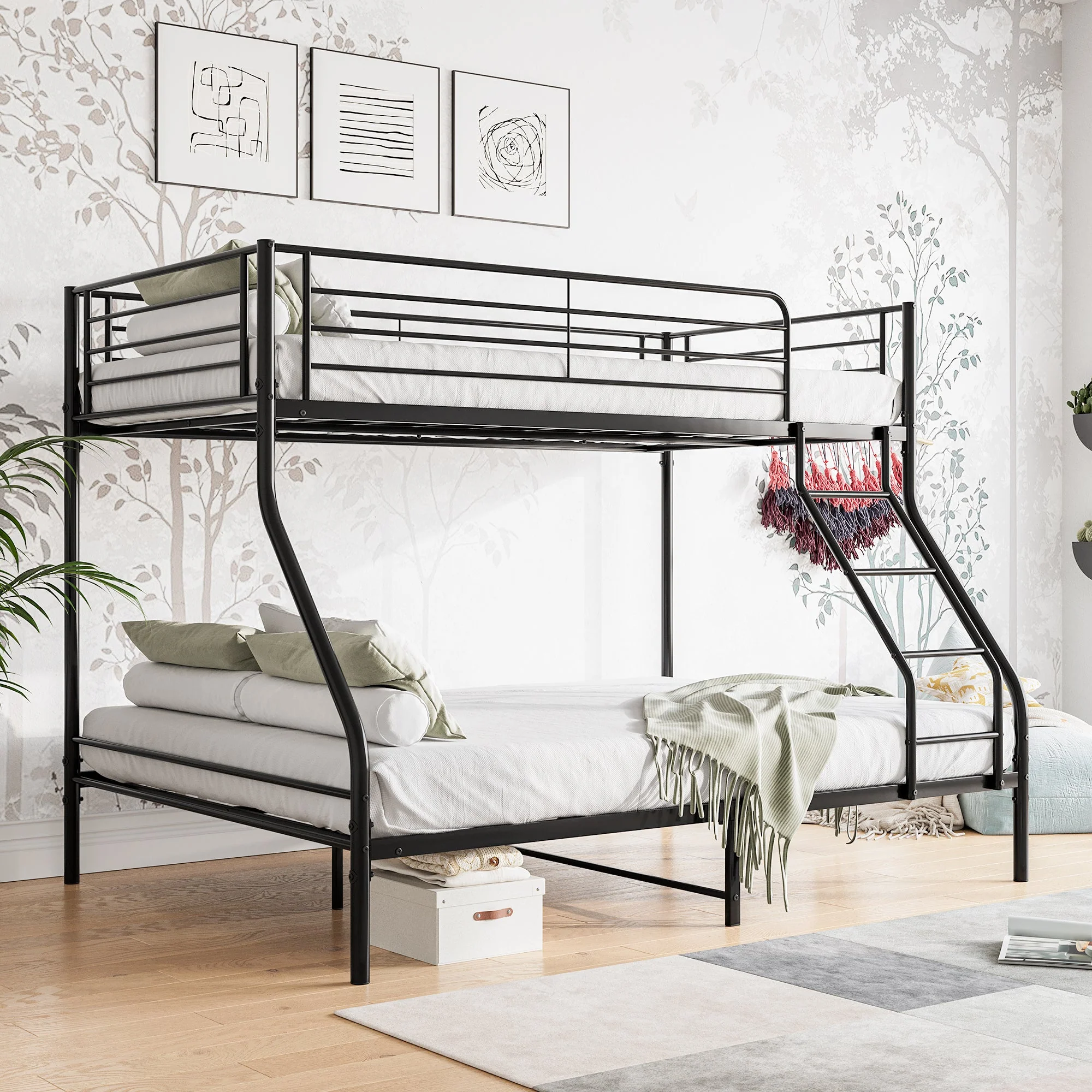 Heavy Duty Twin-Over-Full Metal Bunk Bed, Enhanced Upper-Level Guardrail, Black - Image 3