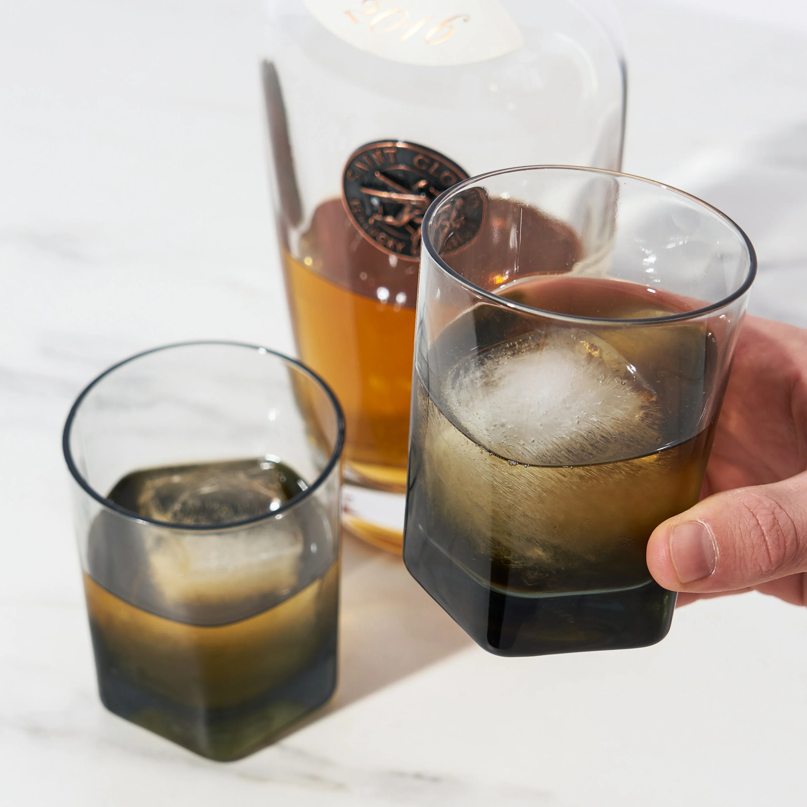 Hexagonal Crystal Double Old Fashioned Glasses in Smoke - Image 2