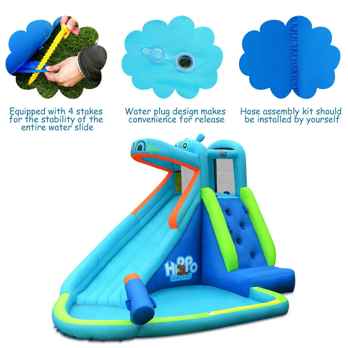 Hippo Inflatable Water Slide Bounce House with 740W Blower - Image 5