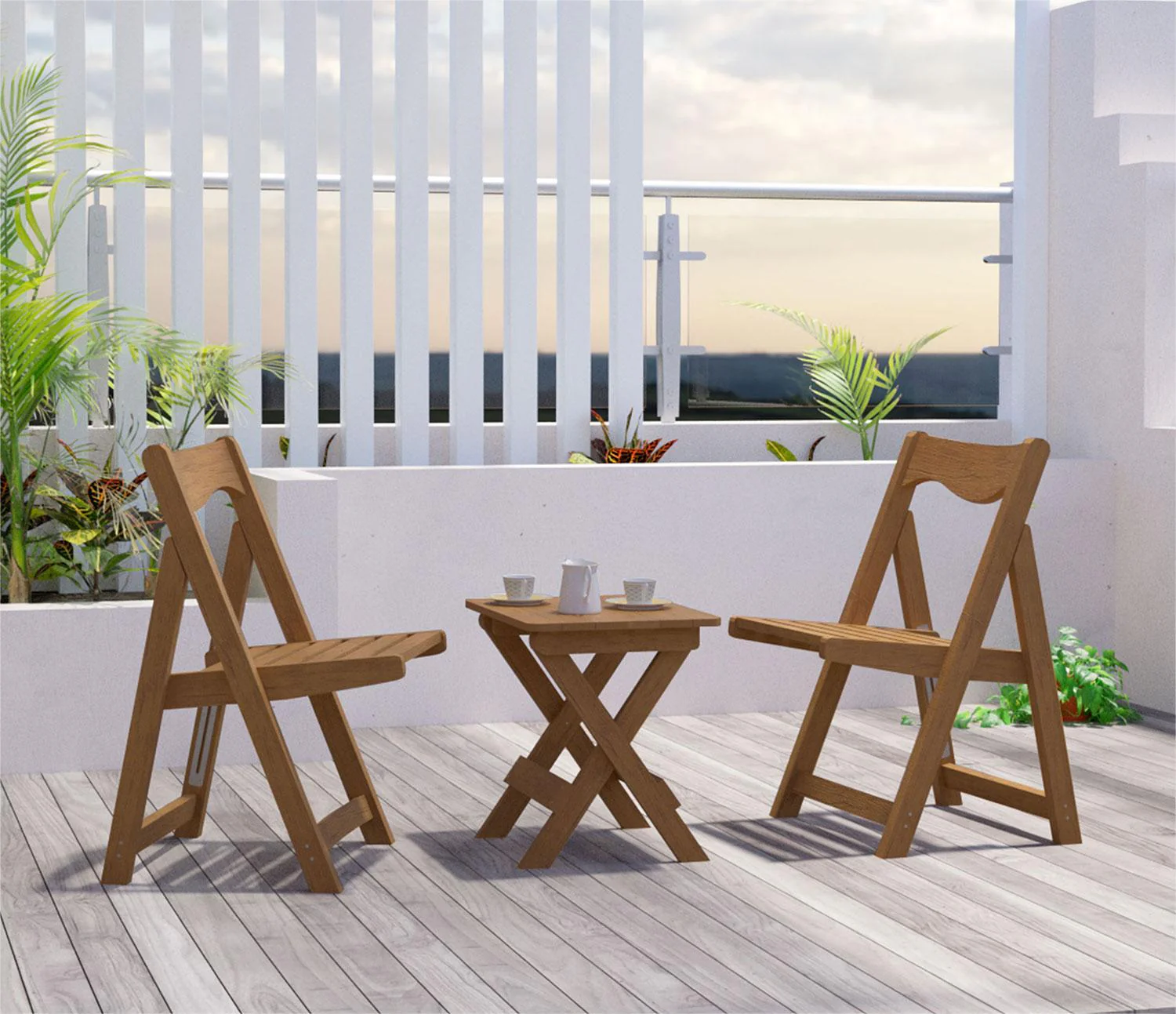 Outdoor Bistro Set, Foldable Small Table and Chair Set, Teak - Image 15