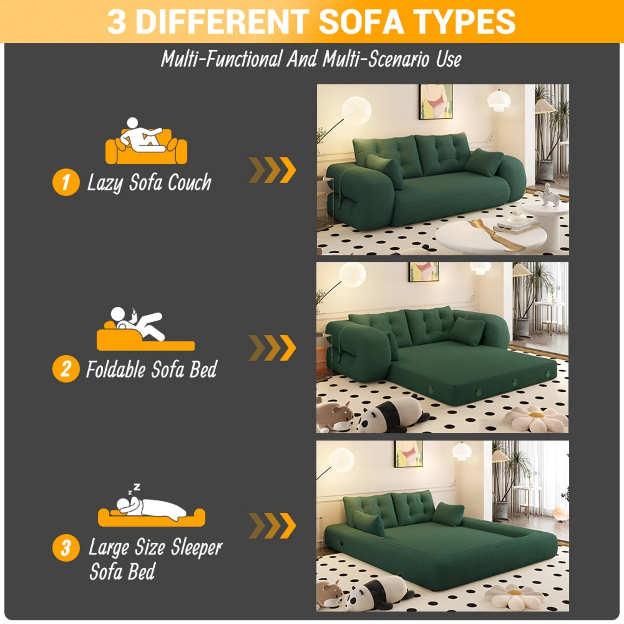 Human Dog Bed, 78.7 ' Multi-Functional Foldable Sofa Bed, Green - Image 11