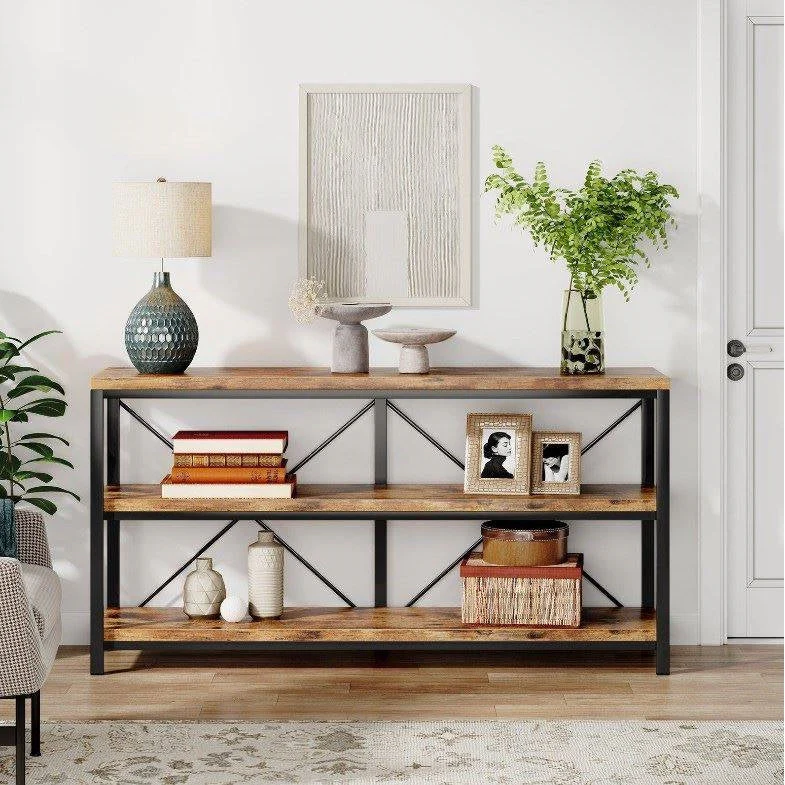 Industrial Wood Shelf Console Sofa Table - Image 2