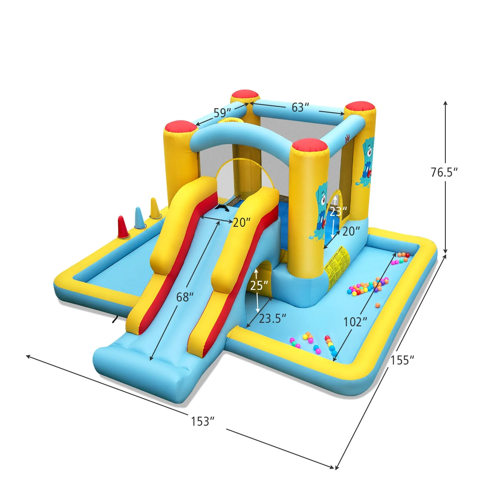 Inflatable Bounce House 7-in-1 Bouncy Castle with Slide and Tunnel without Blower - Image 4