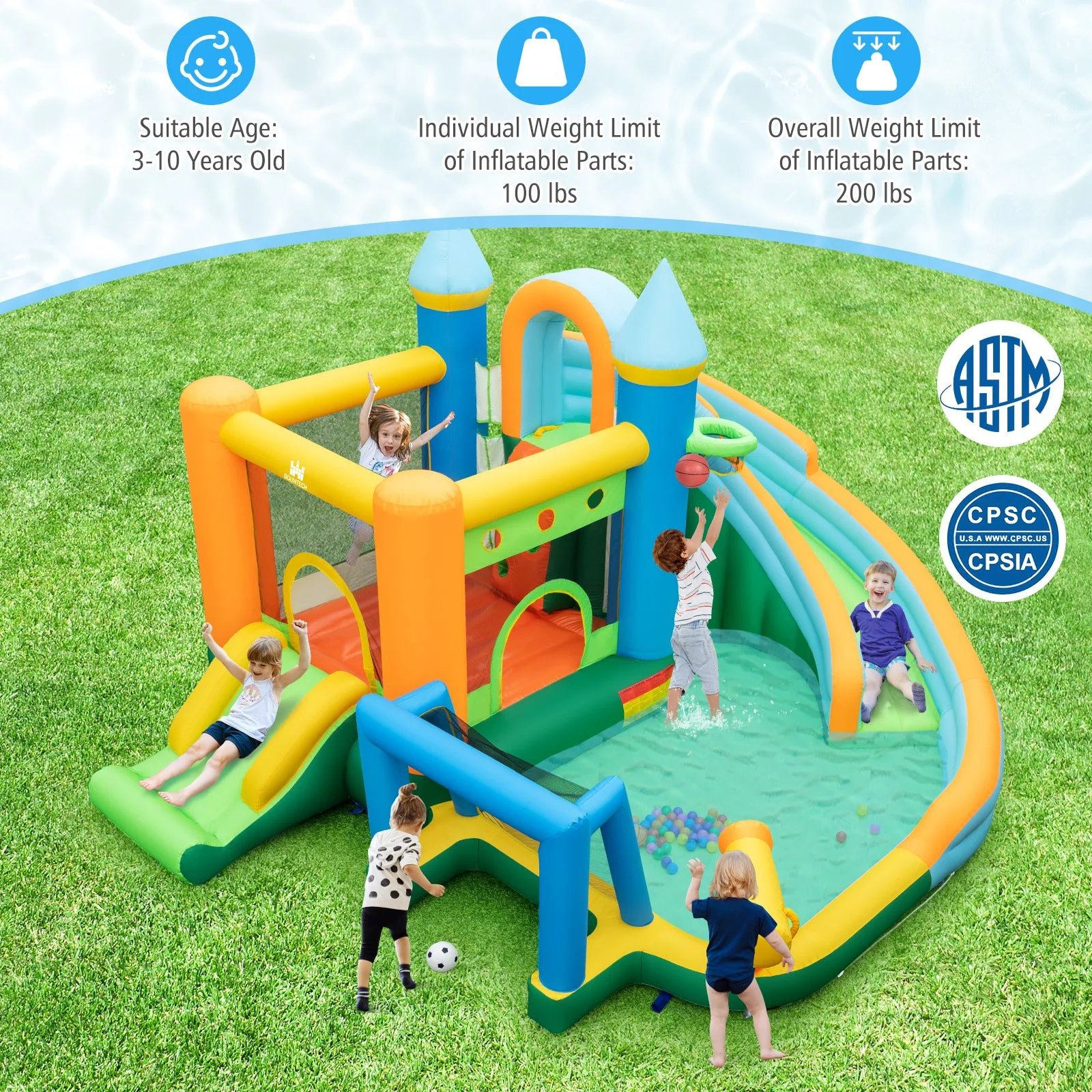 Inflatable Water Slide Blowup Bounce House with Dual Slides and Splash Pool - Image 5