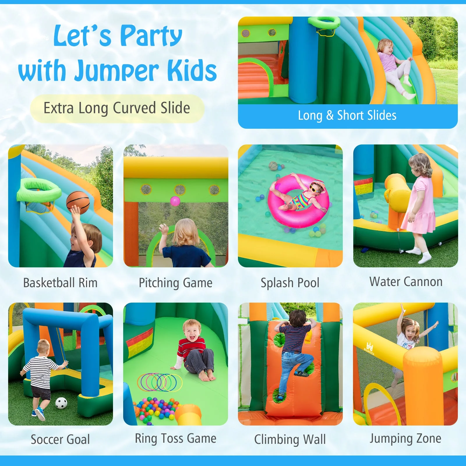 Inflatable Water Slide Blowup Bounce House with Dual Slides and Splash Pool - Image 8