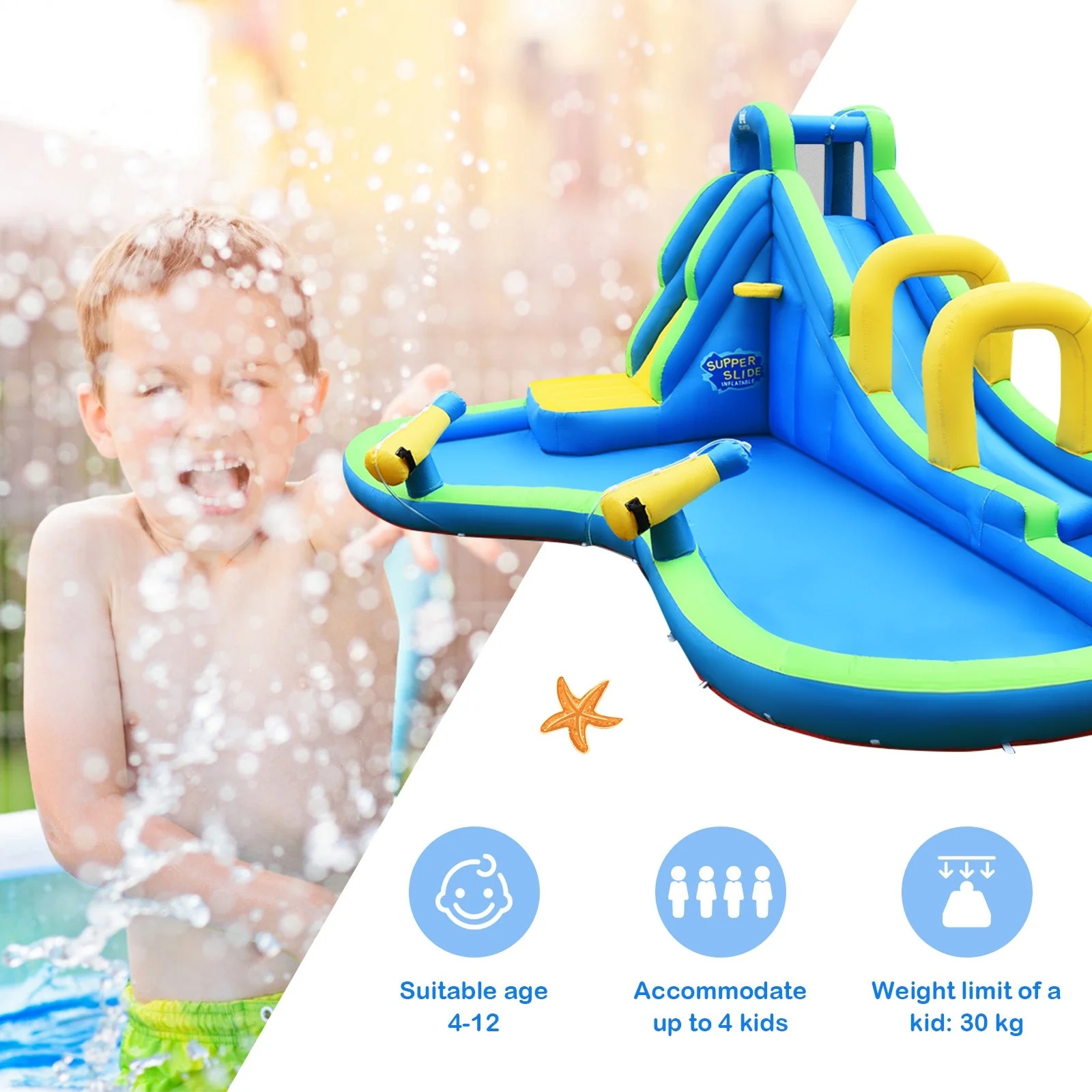 Inflatable Water Slide Kids Bounce House with Water Cannons and Hose - Image 3